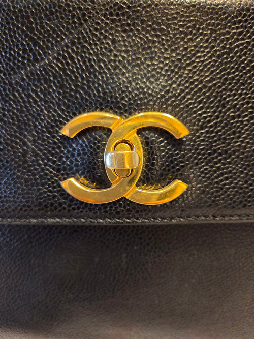 Authentic Vintage Chanel Front Pocket Tote - Black Caviar Leather