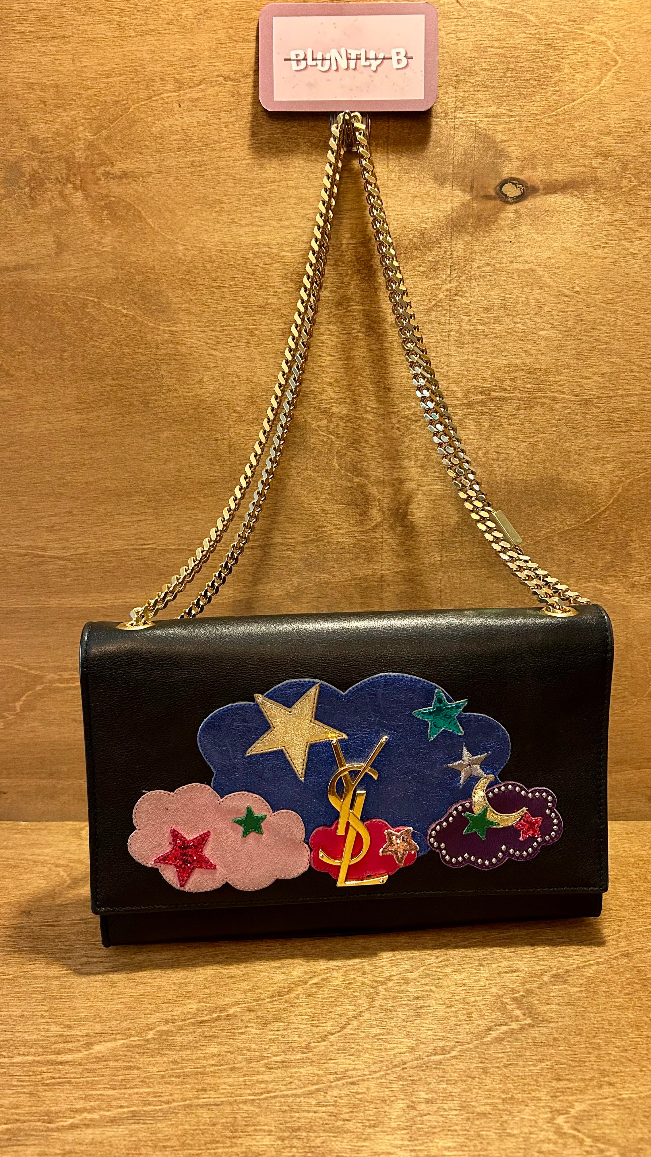Authentic Saint Laurent YSL Kate Bag in Embellished Cloud and Star Patchwork Leather