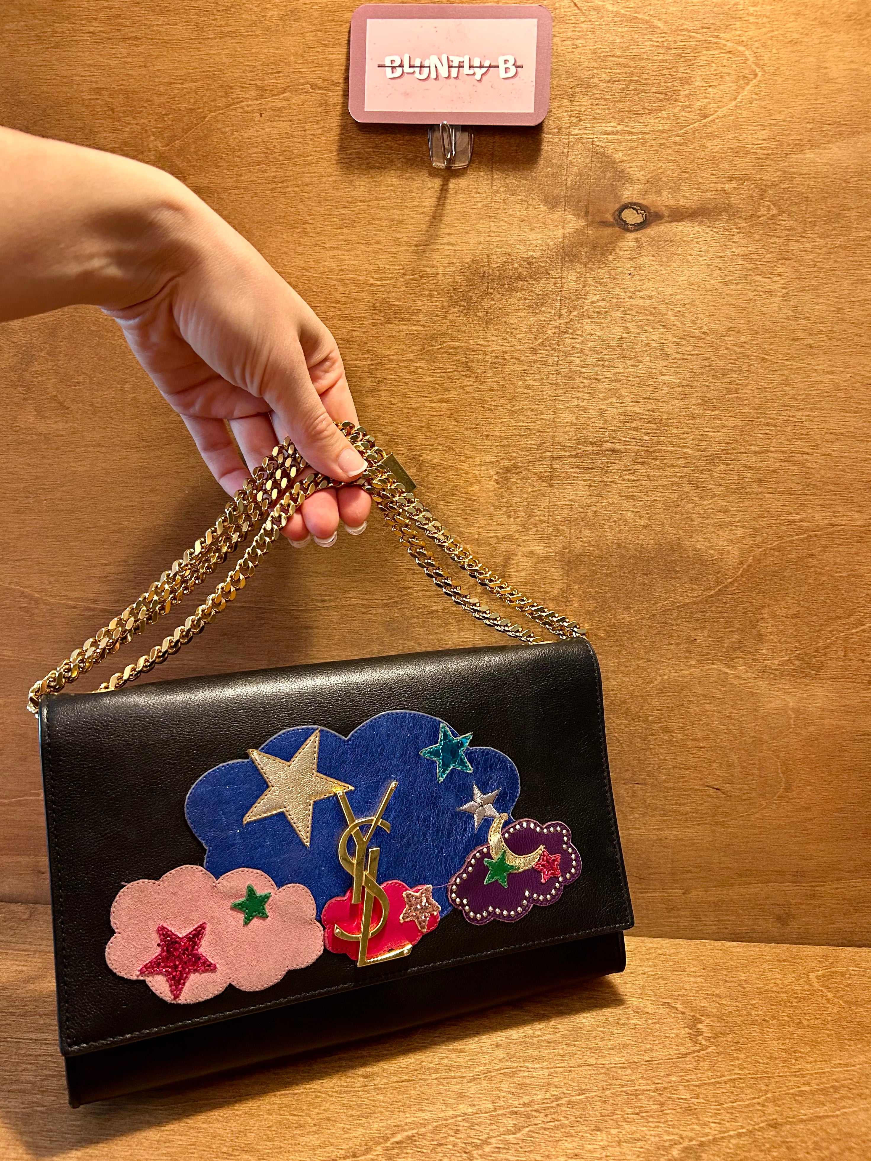 Authentic Saint Laurent YSL Kate Bag in Embellished Cloud and Star Patchwork Leather