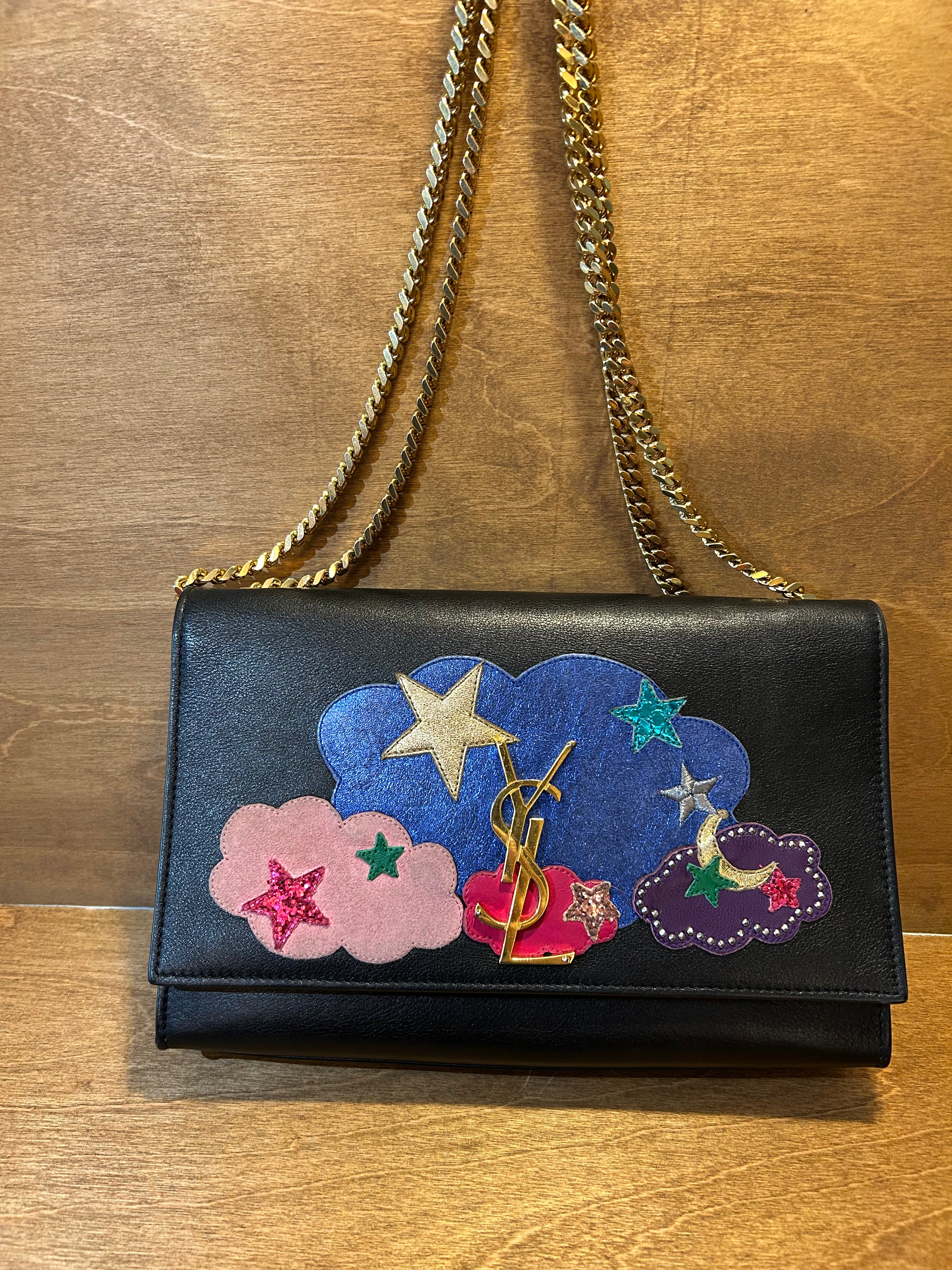 Authentic Saint Laurent YSL Kate Bag in Embellished Cloud and Star Patchwork Leather
