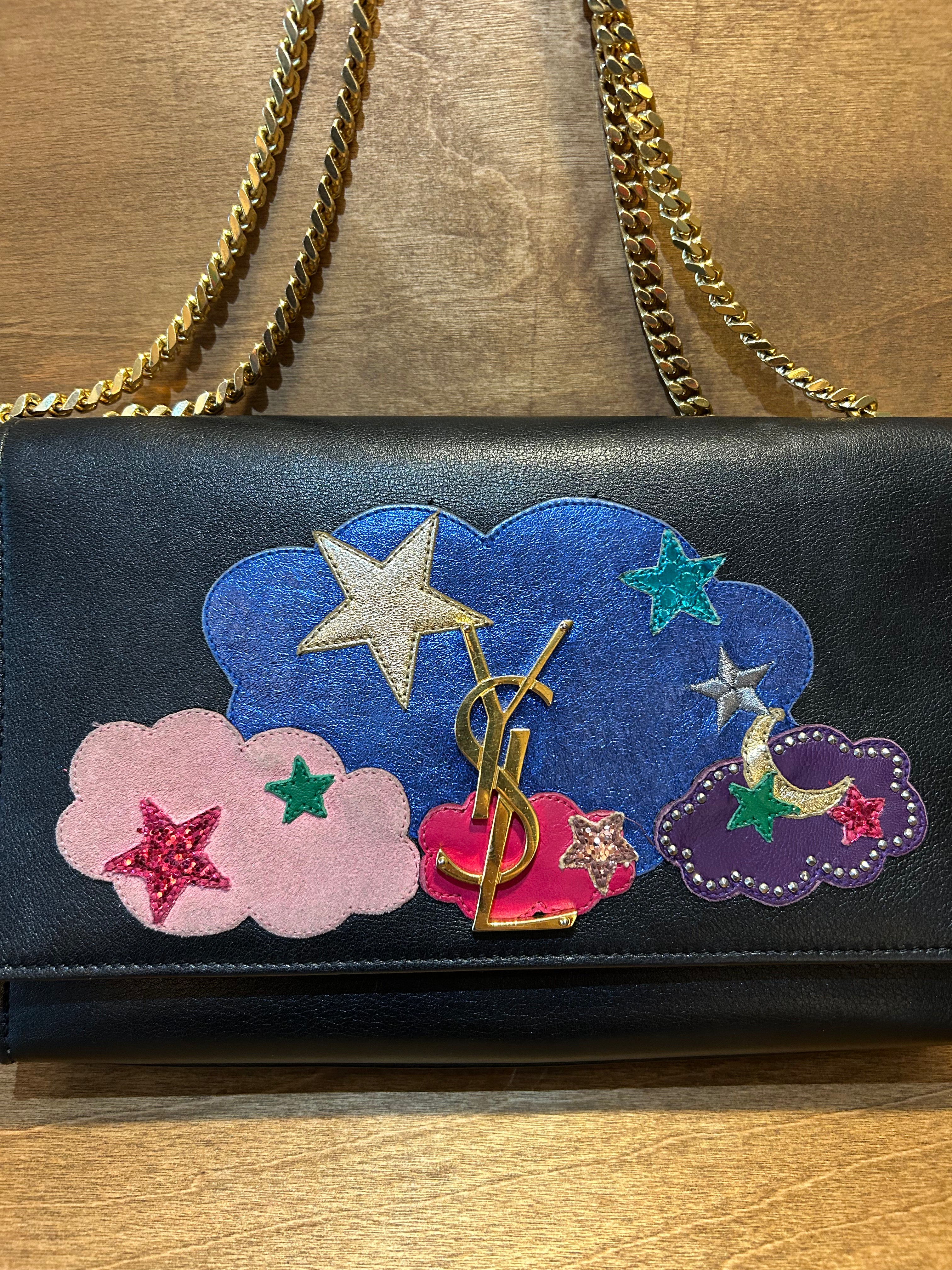 Authentic Saint Laurent YSL Kate Bag in Embellished Cloud and Star Patchwork Leather