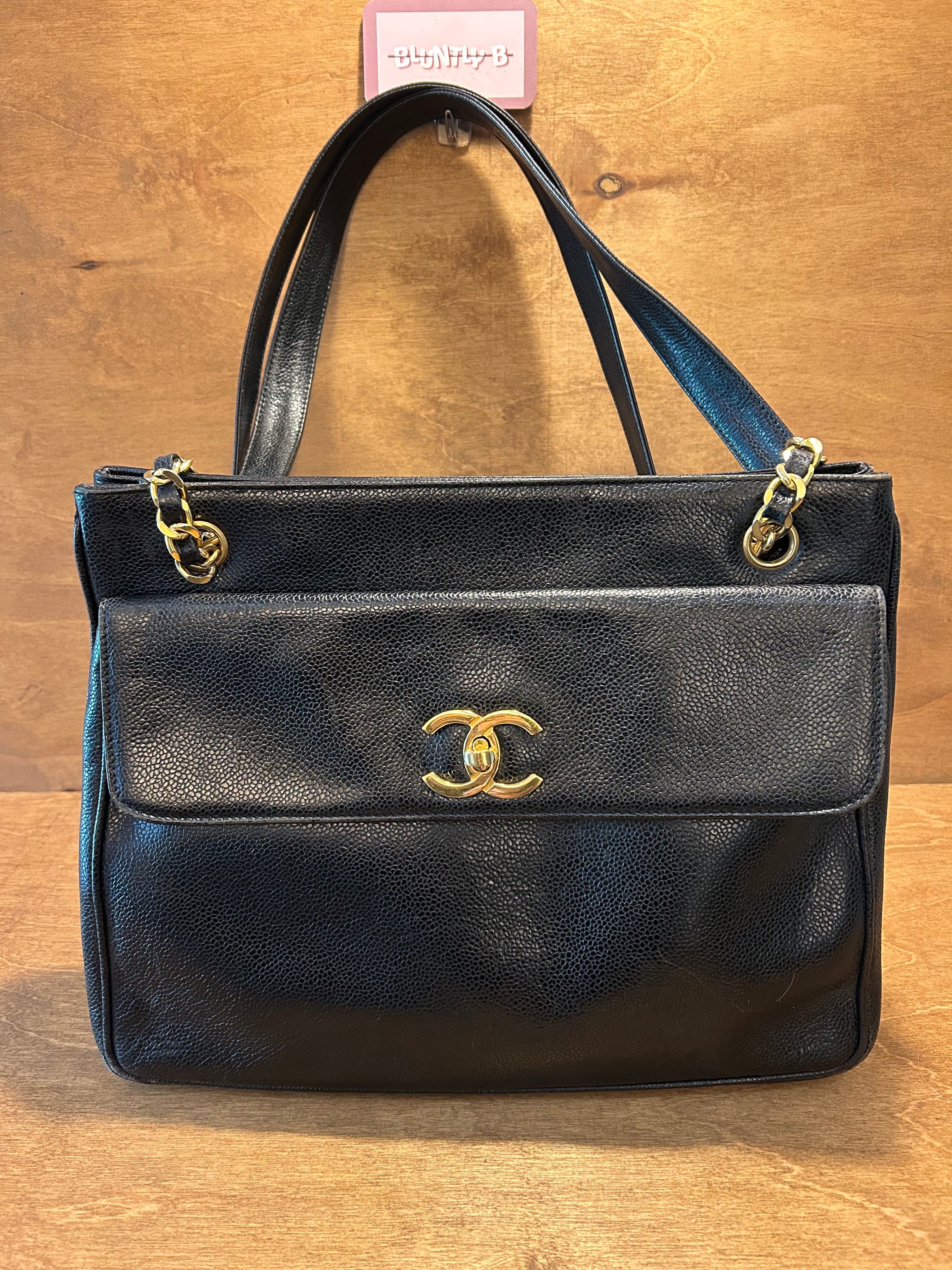 Authentic Vintage Chanel Front Pocket Tote - Black Caviar Leather