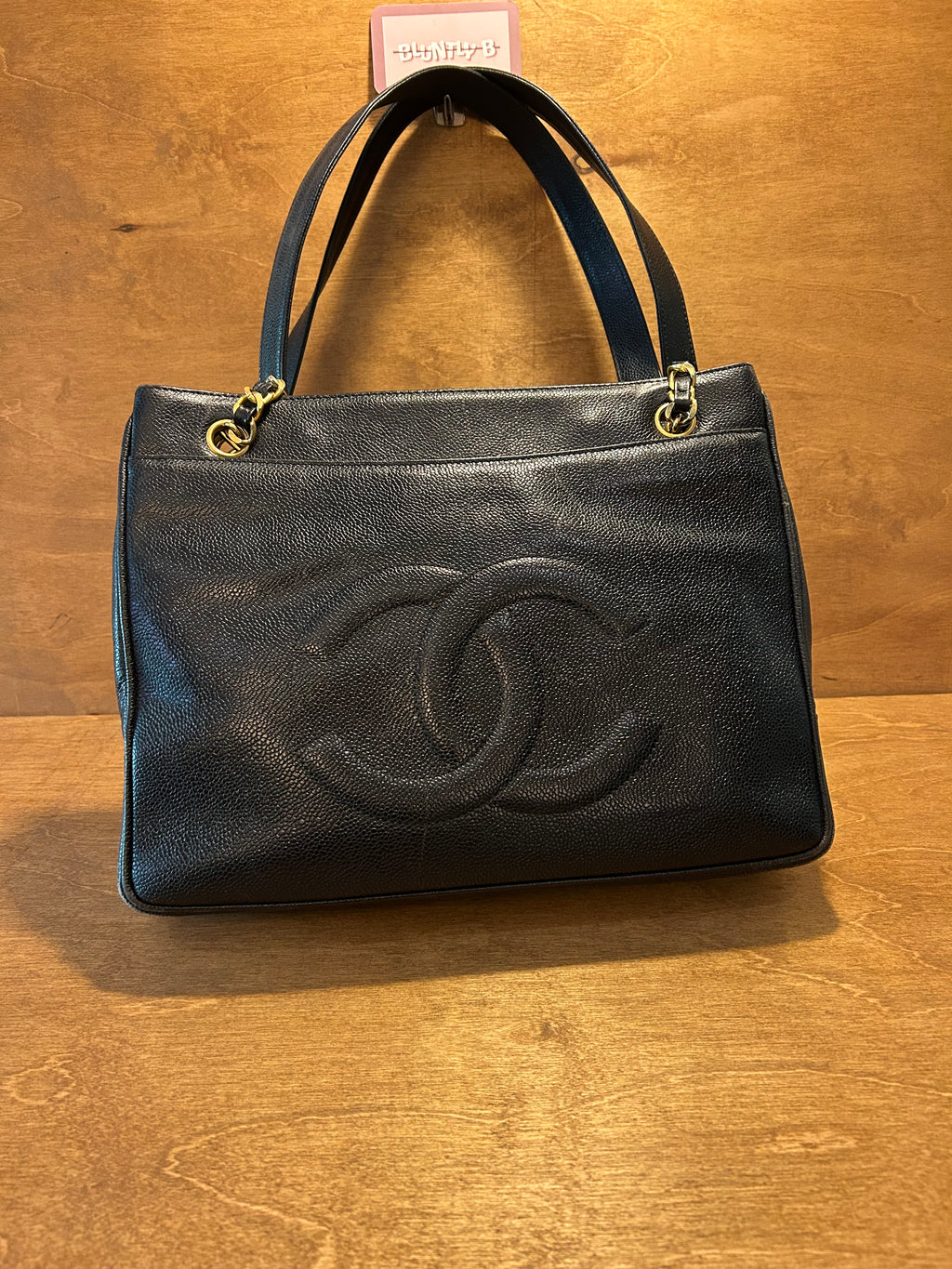 Authentic Vintage Chanel Front Pocket Tote - Black Caviar Leather
