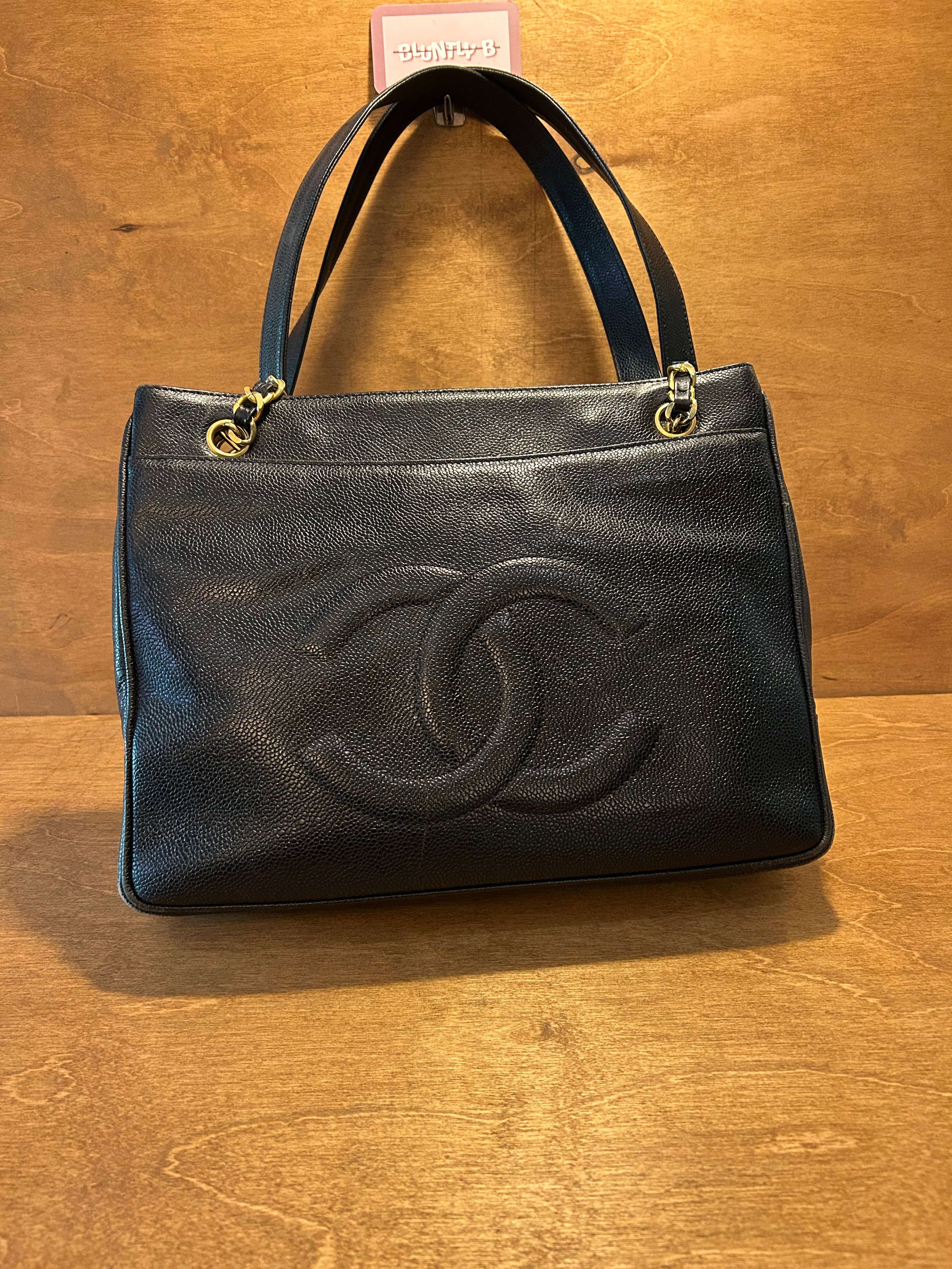 Authentic Vintage Chanel Front Pocket Tote - Black Caviar Leather