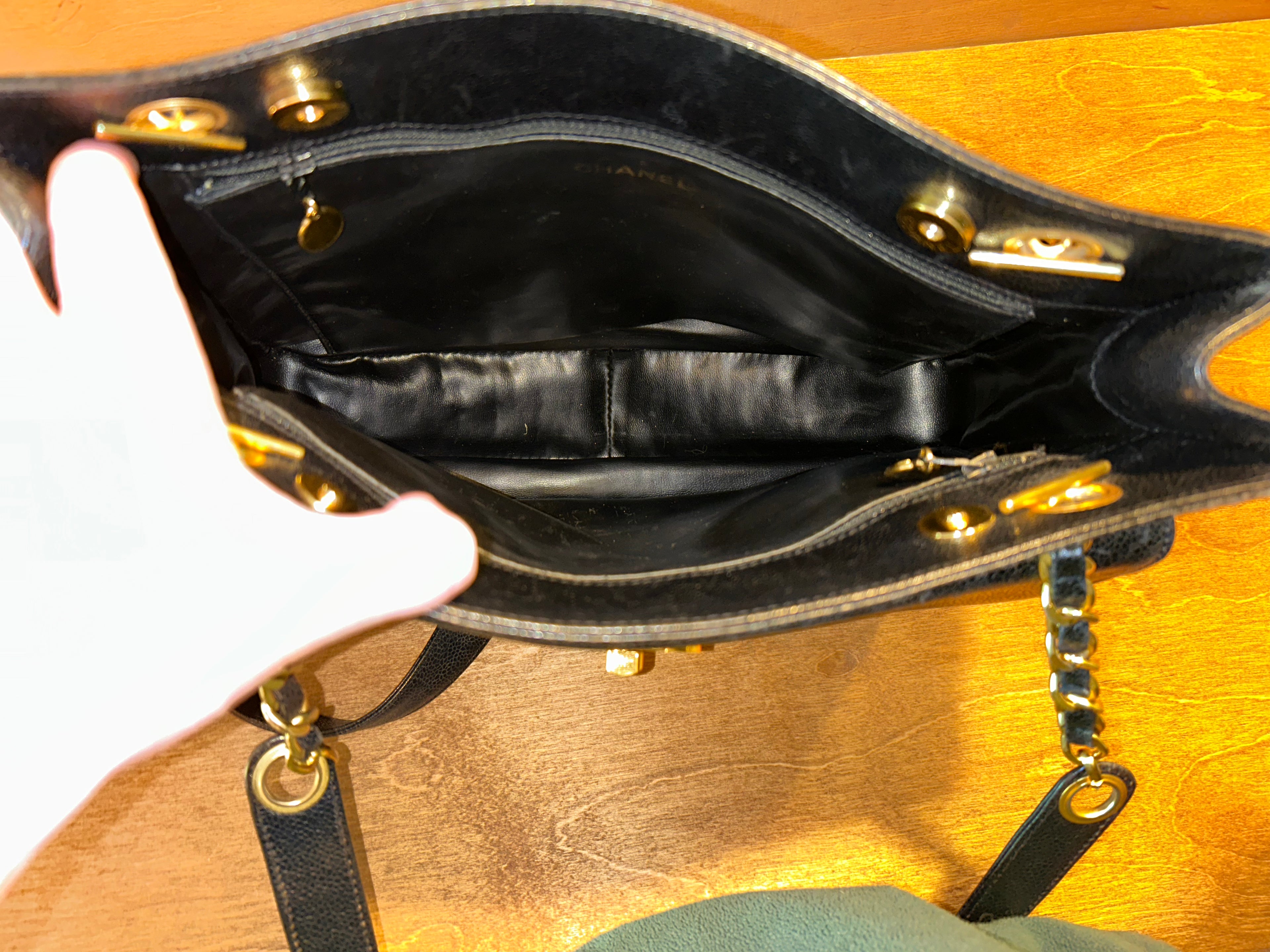 Authentic Vintage Chanel Front Pocket Tote - Black Caviar Leather