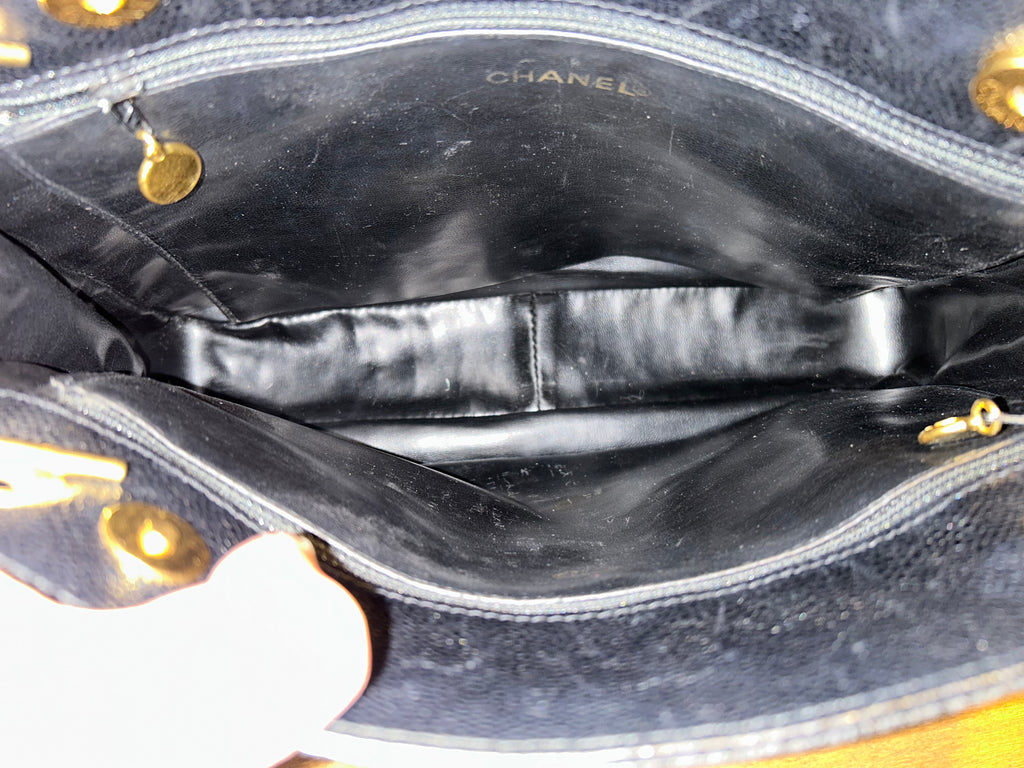 Authentic Vintage Chanel Front Pocket Tote - Black Caviar Leather