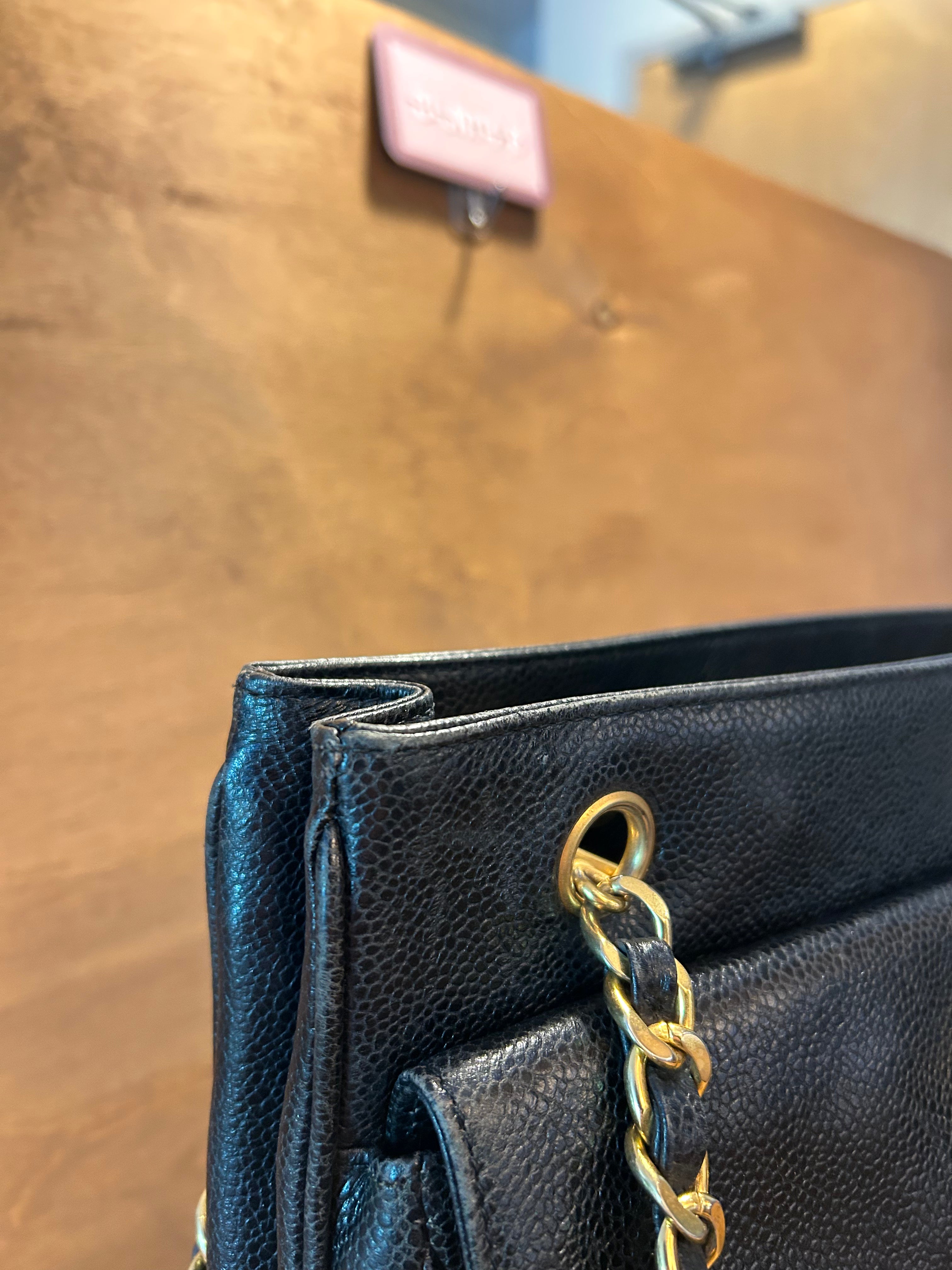 Authentic Vintage Chanel Front Pocket Tote - Black Caviar Leather