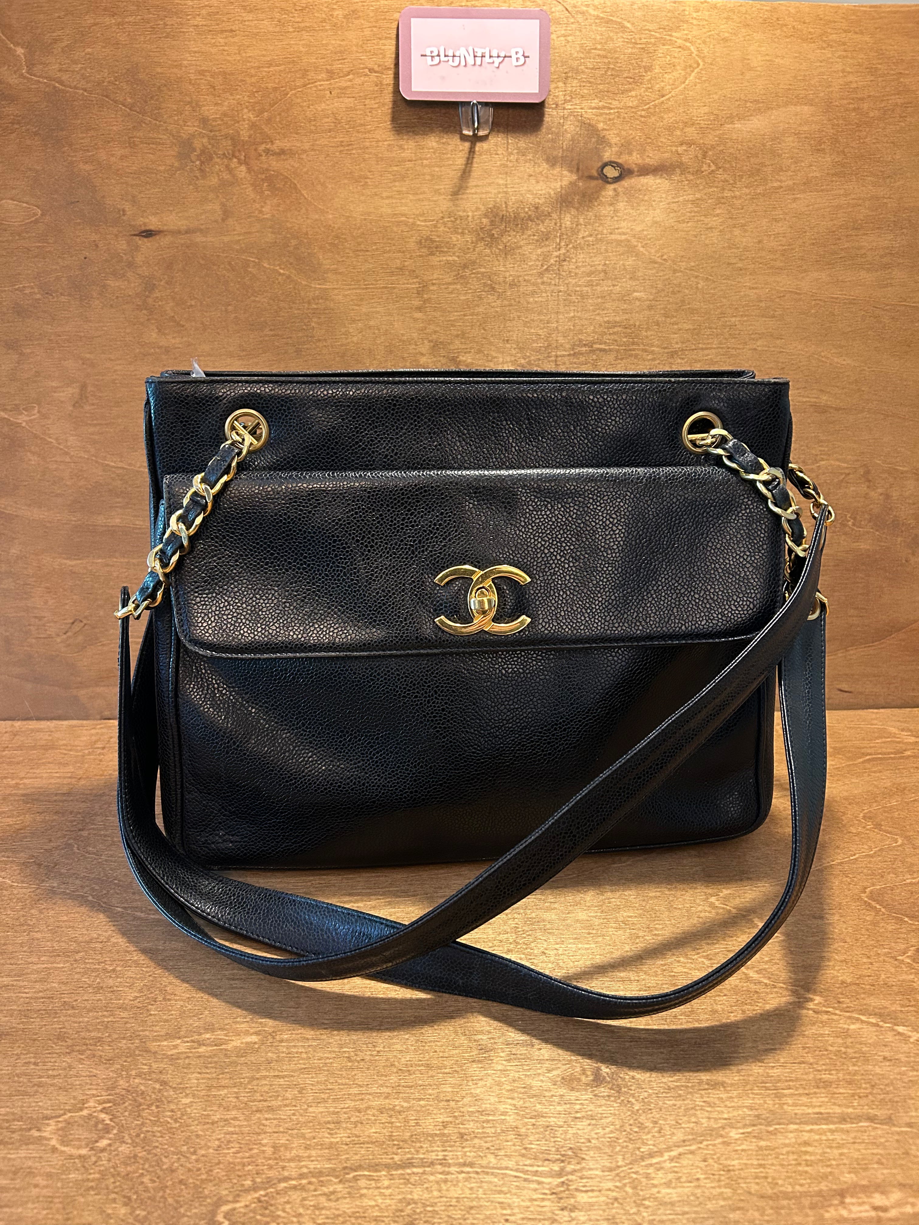 Authentic Vintage Chanel Front Pocket Tote - Black Caviar Leather