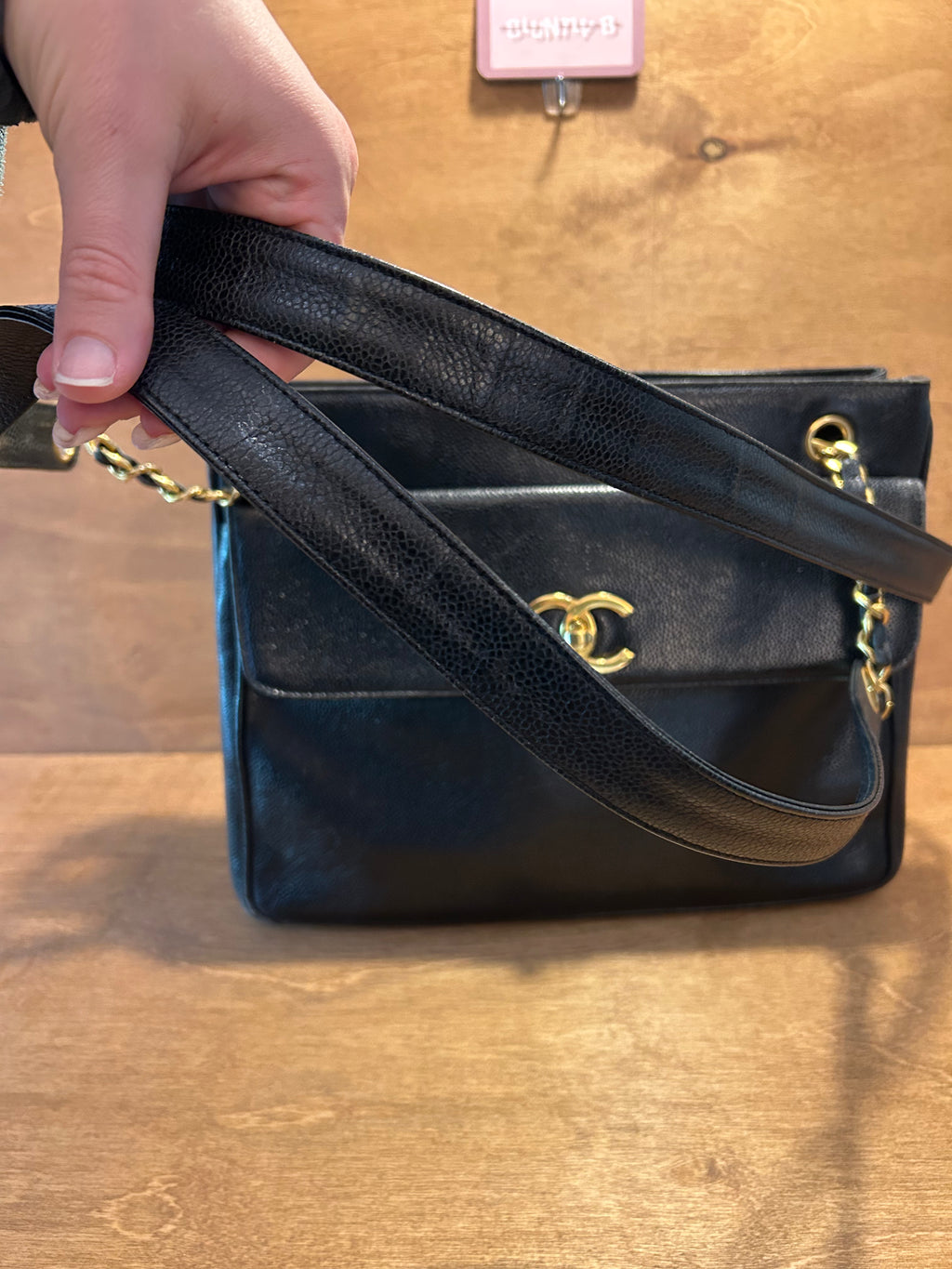 Authentic Vintage Chanel Front Pocket Tote - Black Caviar Leather