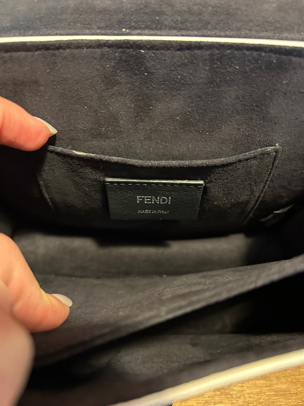 Authentic Fendi Kan Chain Shoulder Bag in Black Calfskin and Scalloped Snakeskin Flap