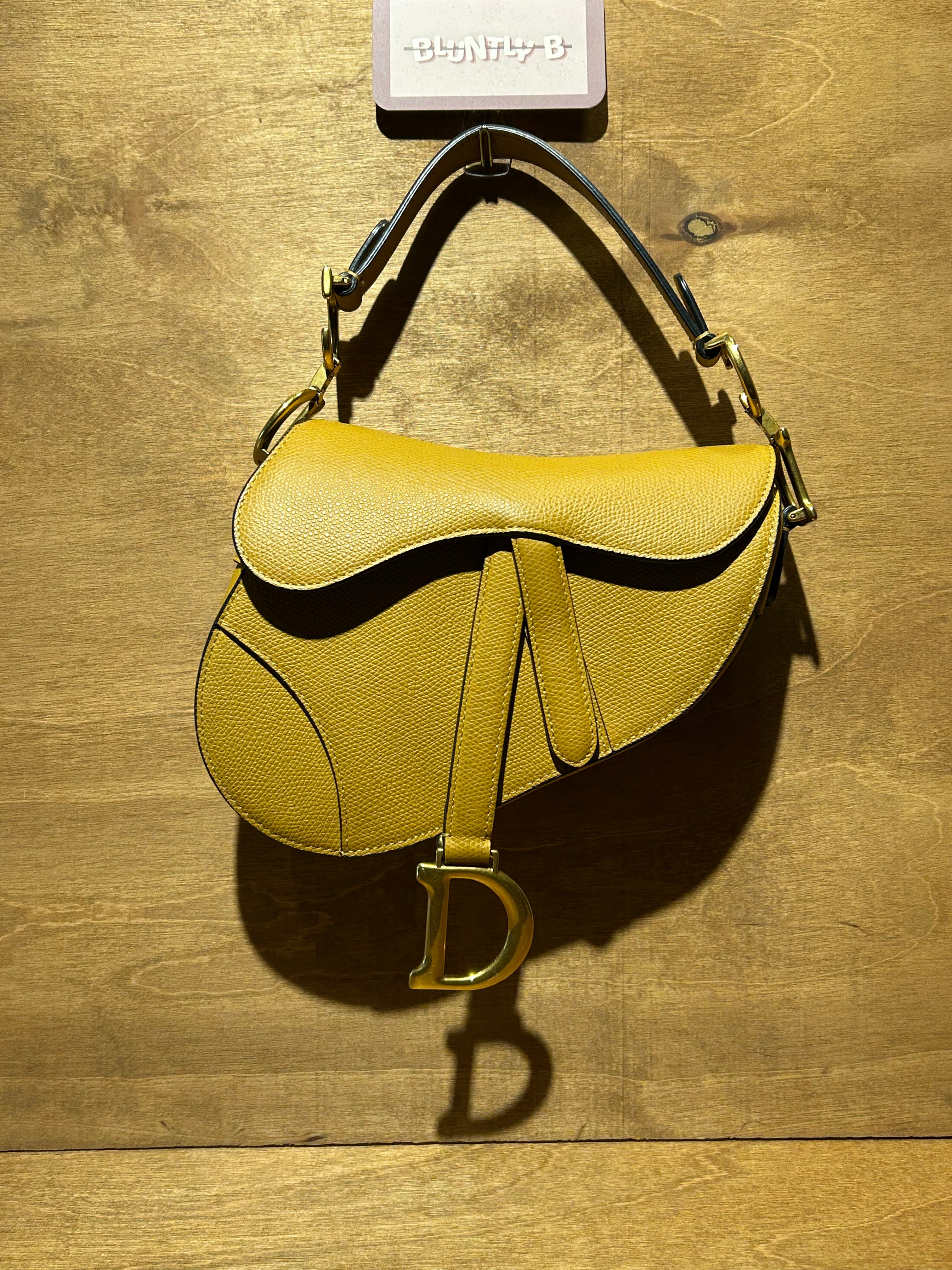 Authentic Christian Dior Saddle Bag Mini - Yellow Grain Calfskin Leather