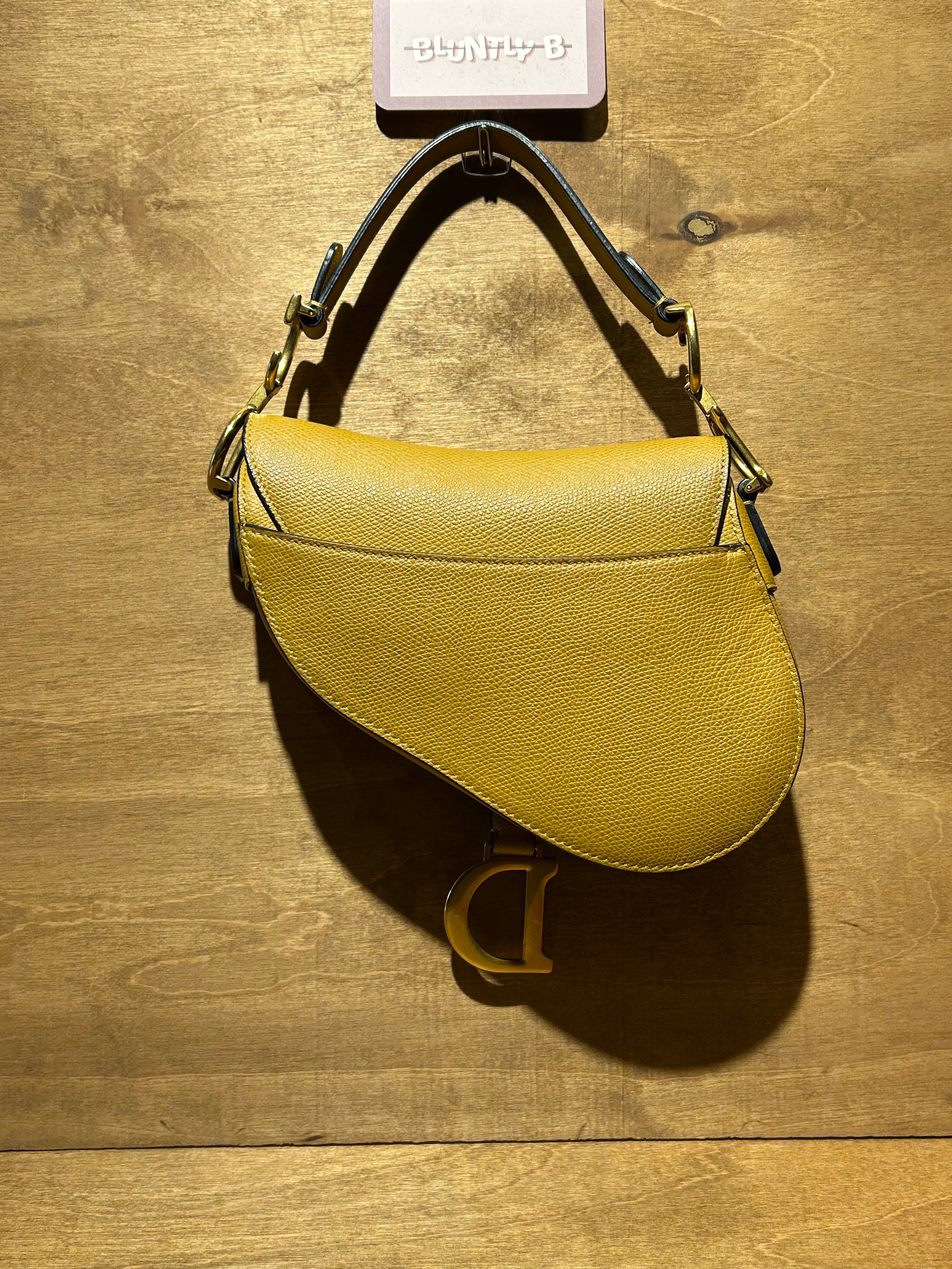 Authentic Christian Dior Saddle Bag Mini - Yellow Grain Calfskin Leather