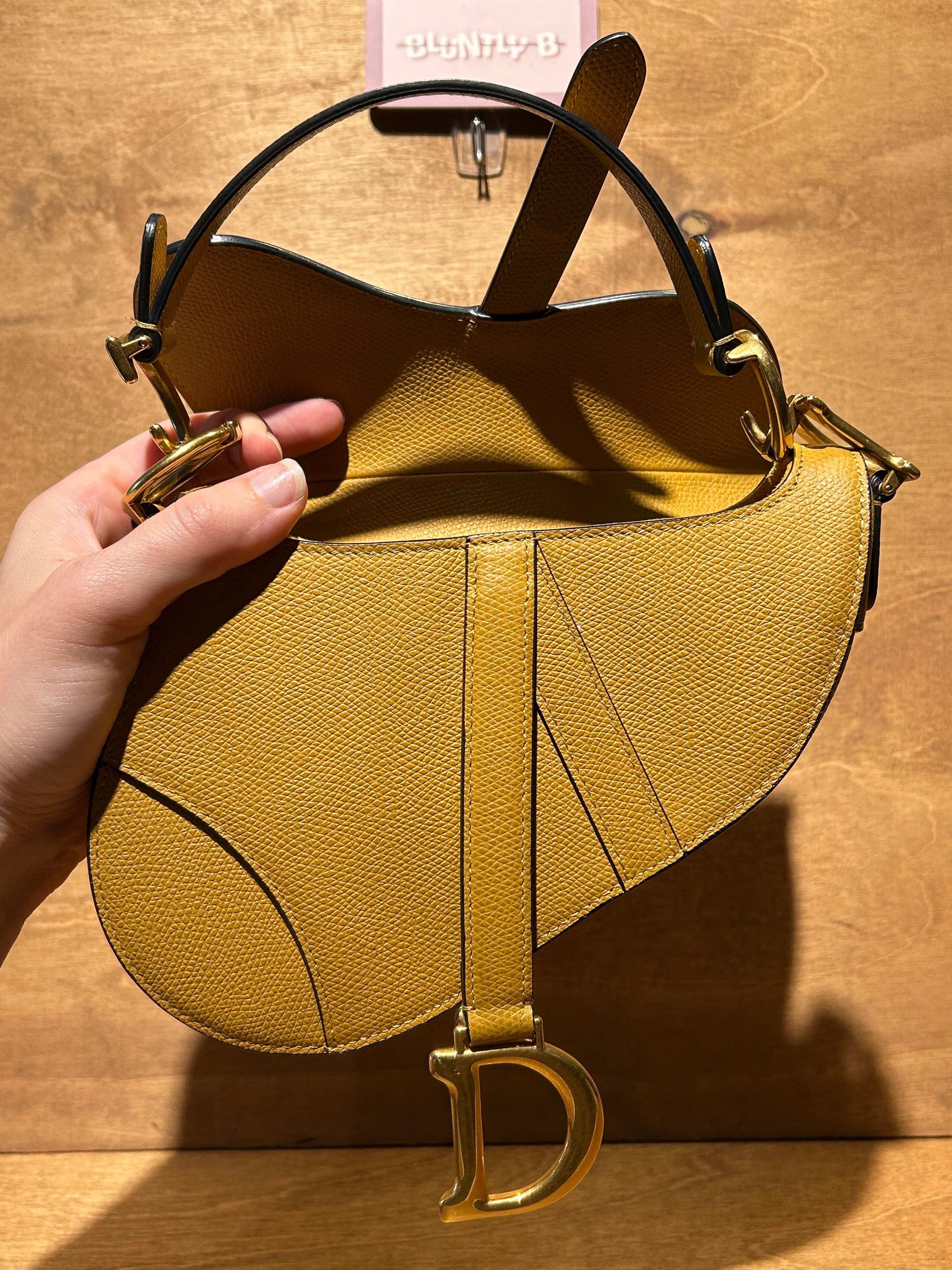 Authentic Christian Dior Saddle Bag Mini - Yellow Grain Calfskin Leather