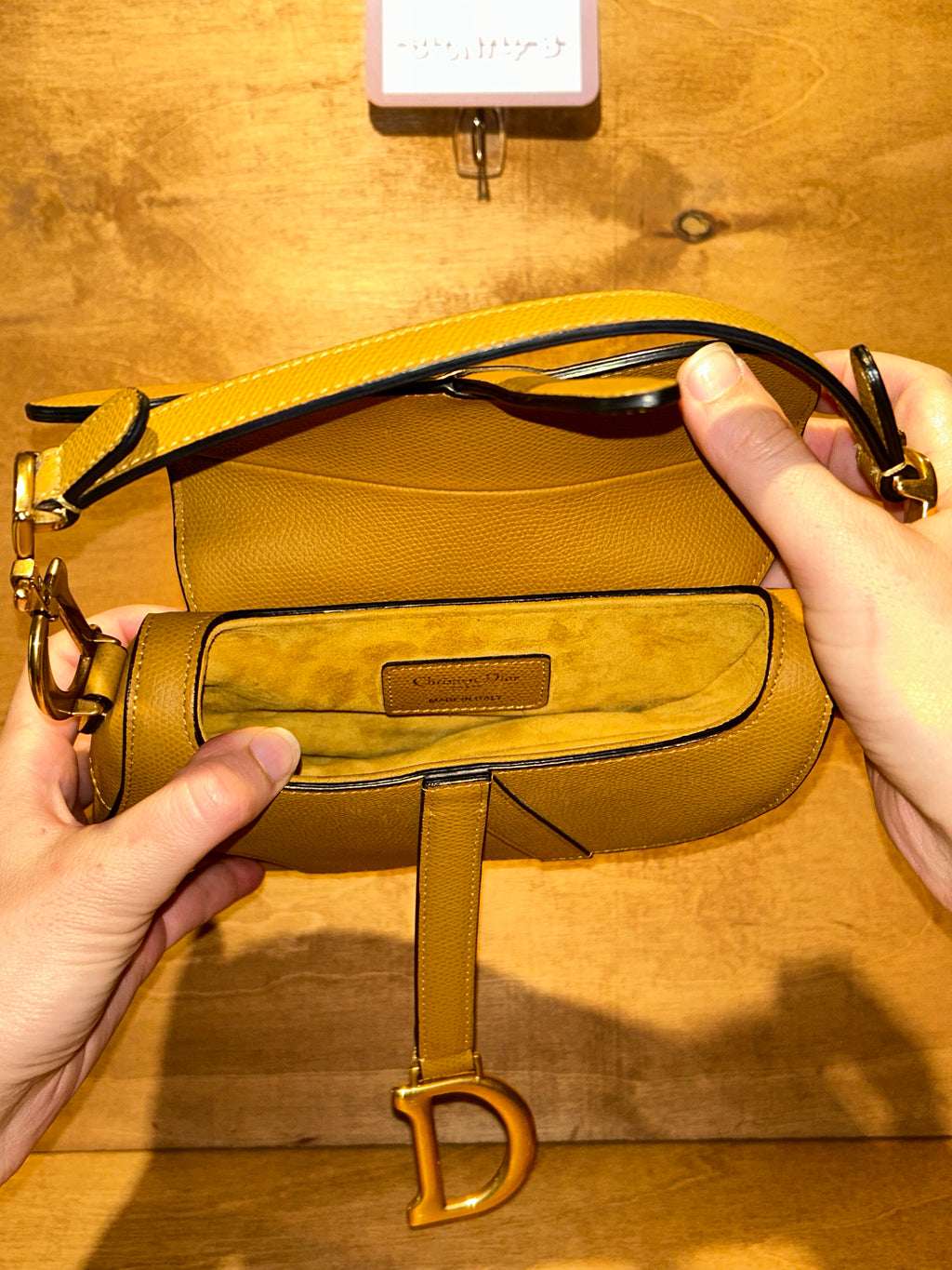 Authentic Christian Dior Saddle Bag Mini - Yellow Grain Calfskin Leather