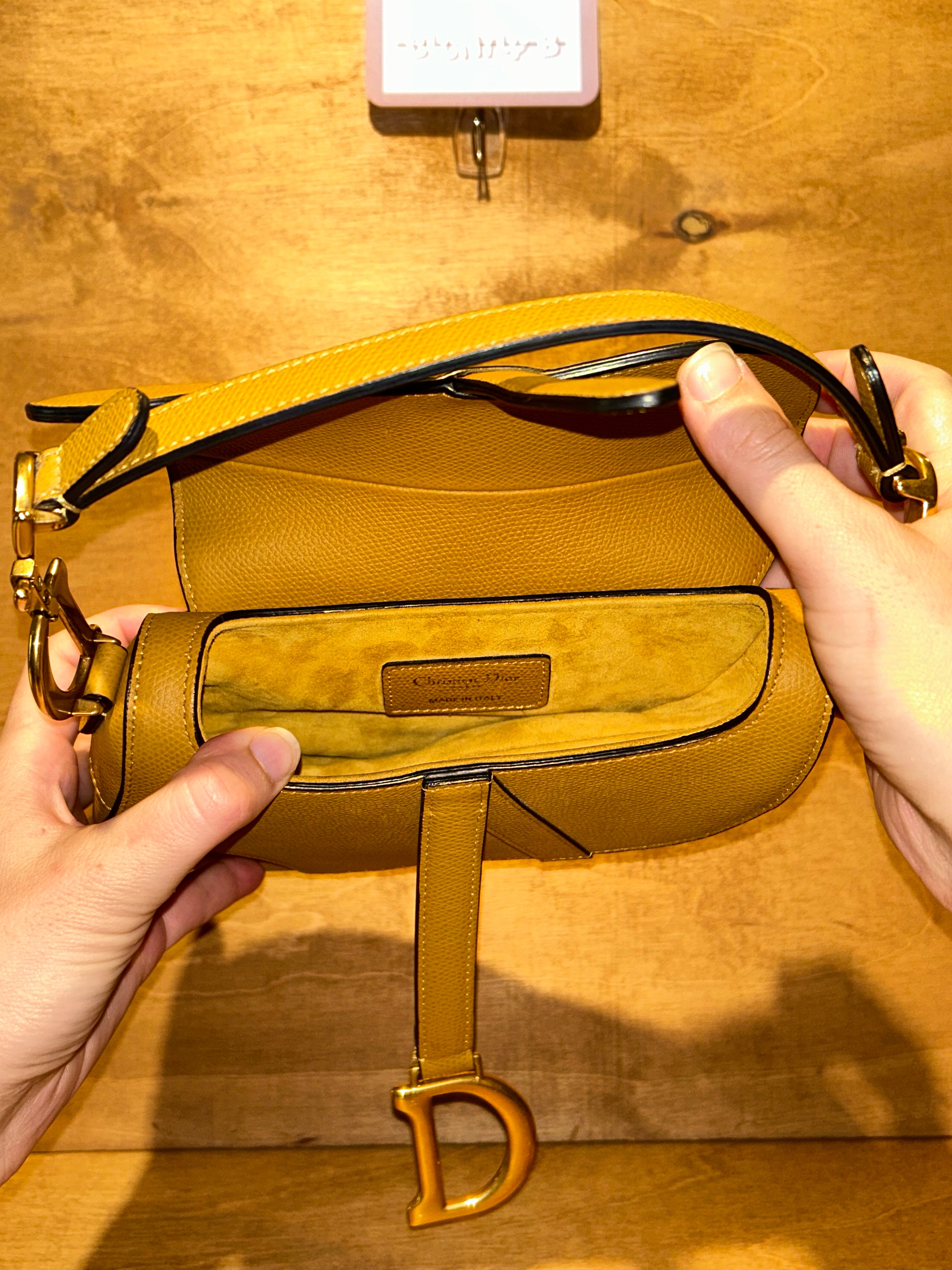 Authentic Christian Dior Saddle Bag Mini - Yellow Grain Calfskin Leather