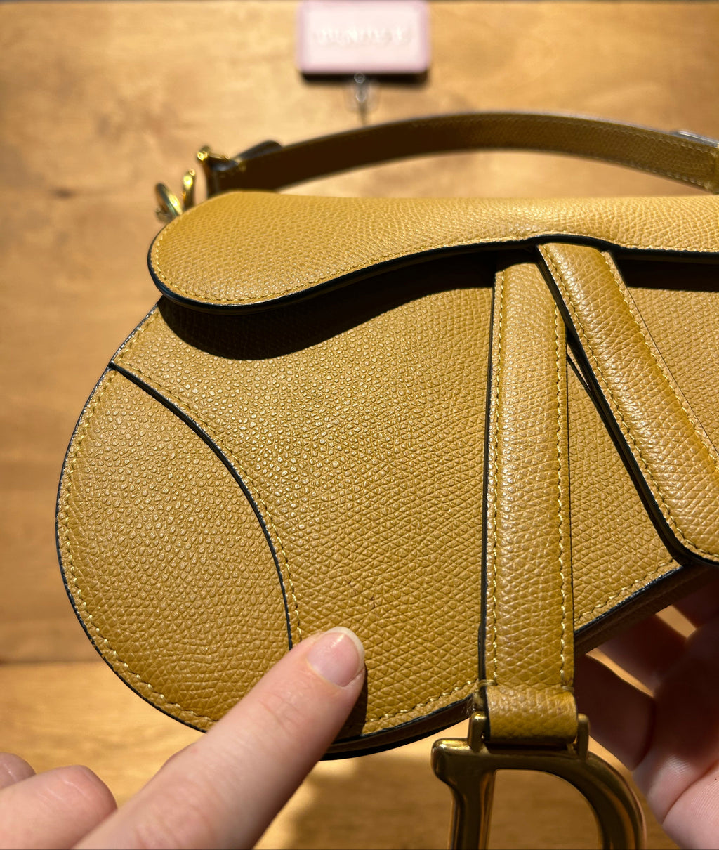 Authentic Christian Dior Saddle Bag Mini - Yellow Grain Calfskin Leather