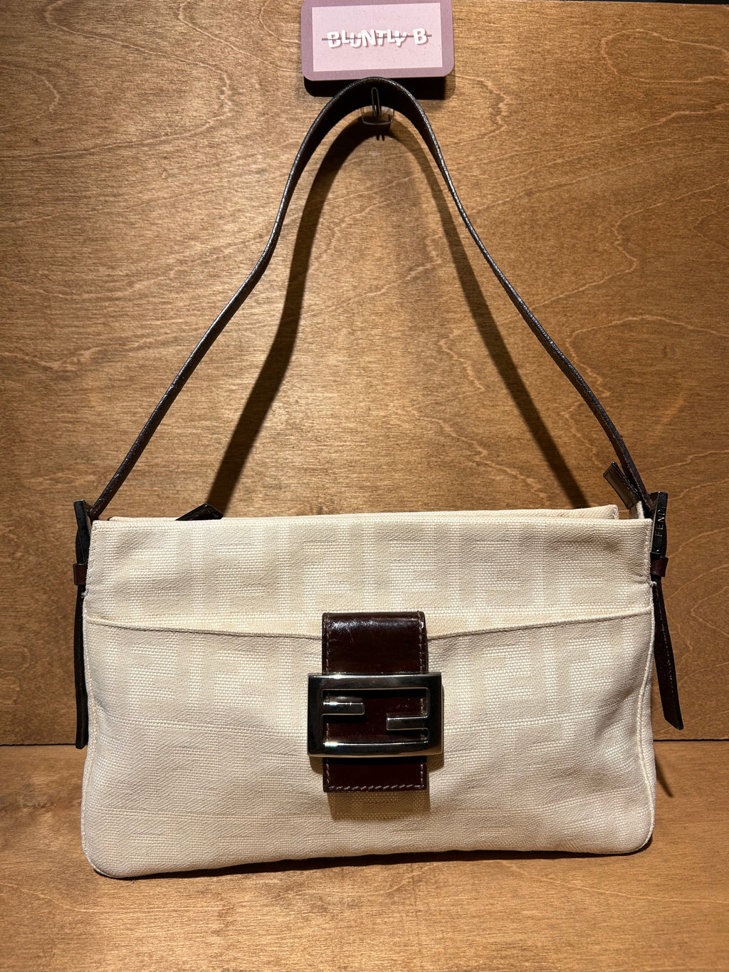 Authentic Fendi Vintage Pocket Shoulder Bag Zucca - Neutral Canvas Small