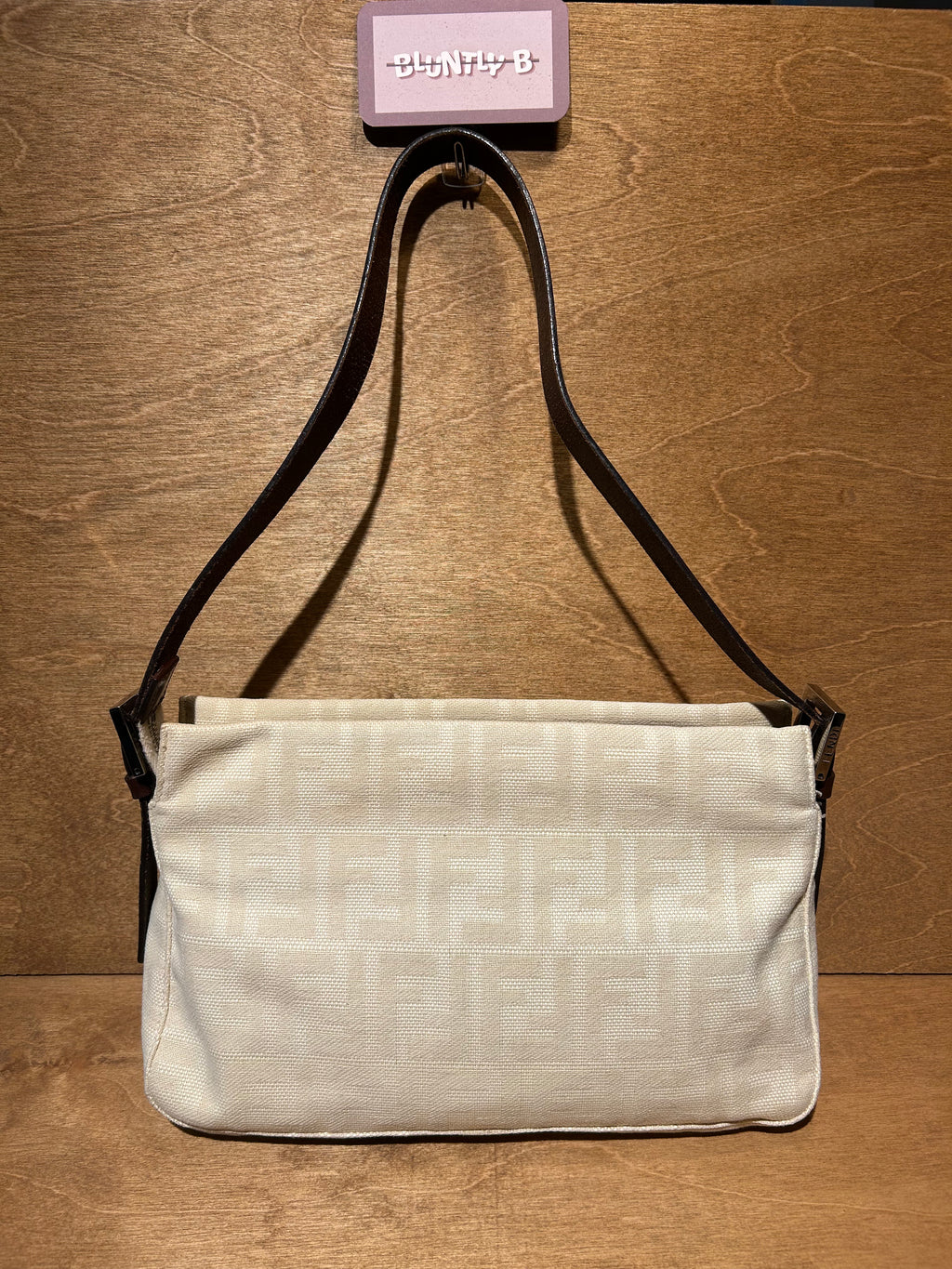 Authentic Fendi Vintage Pocket Shoulder Bag Zucca - Neutral Canvas Small