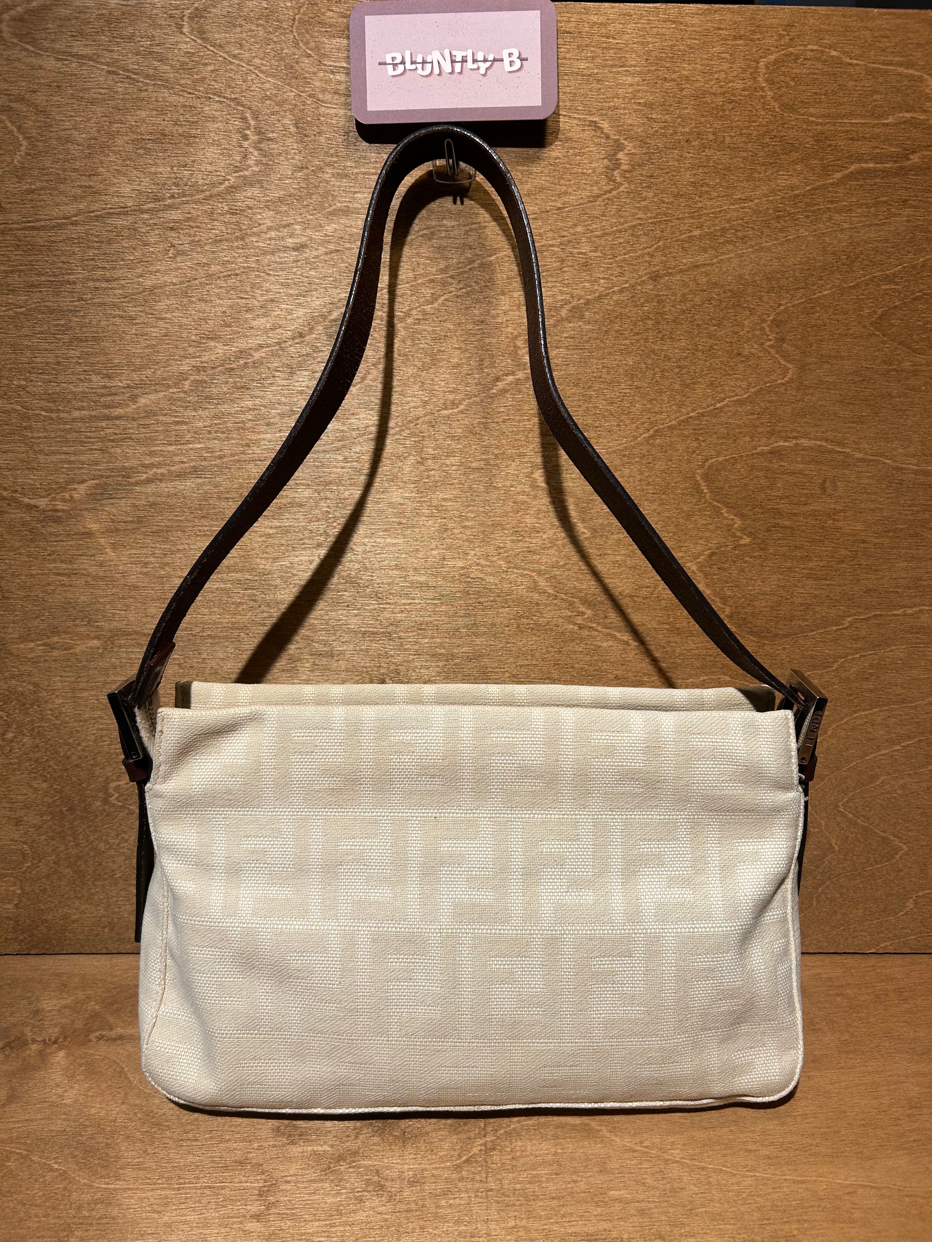 Authentic Fendi Vintage Pocket Shoulder Bag Zucca - Neutral Canvas Small
