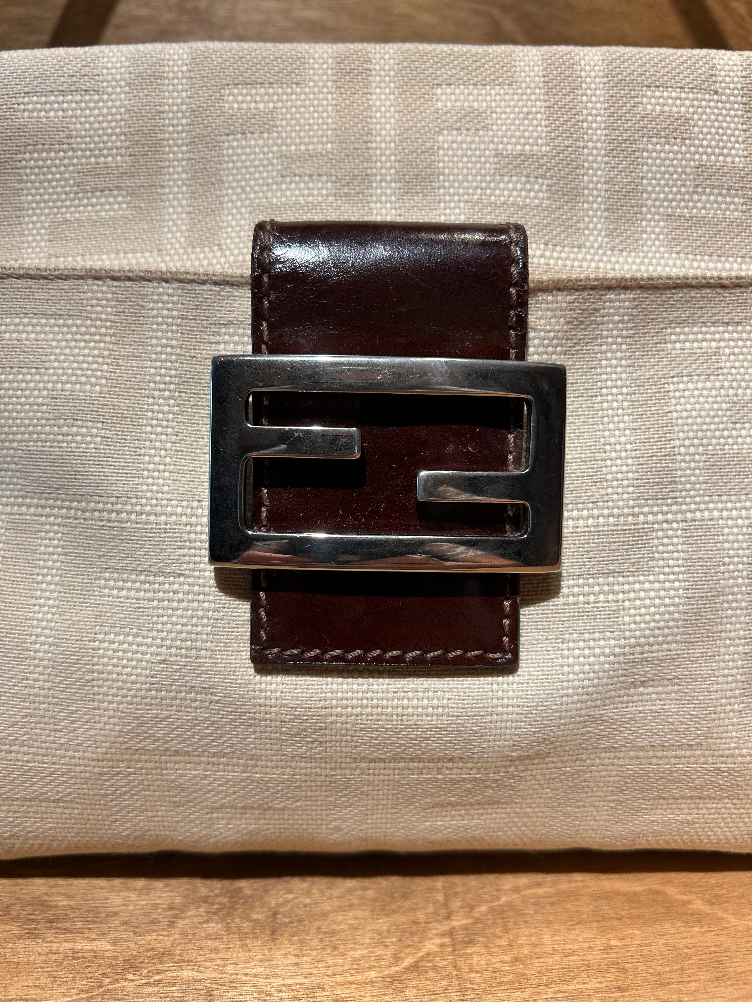 Authentic Fendi Vintage Pocket Shoulder Bag Zucca - Neutral Canvas Small