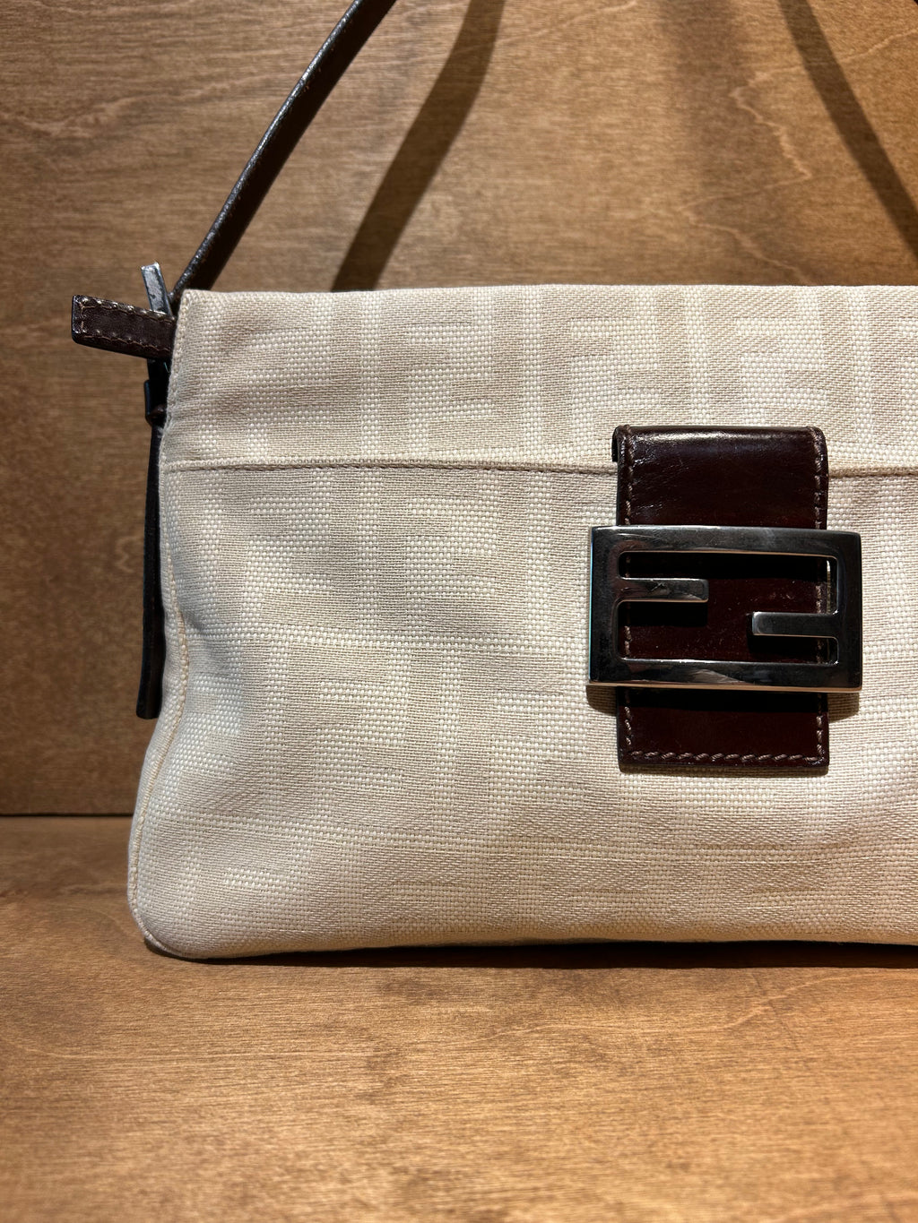 Authentic Fendi Vintage Pocket Shoulder Bag Zucca - Neutral Canvas Small