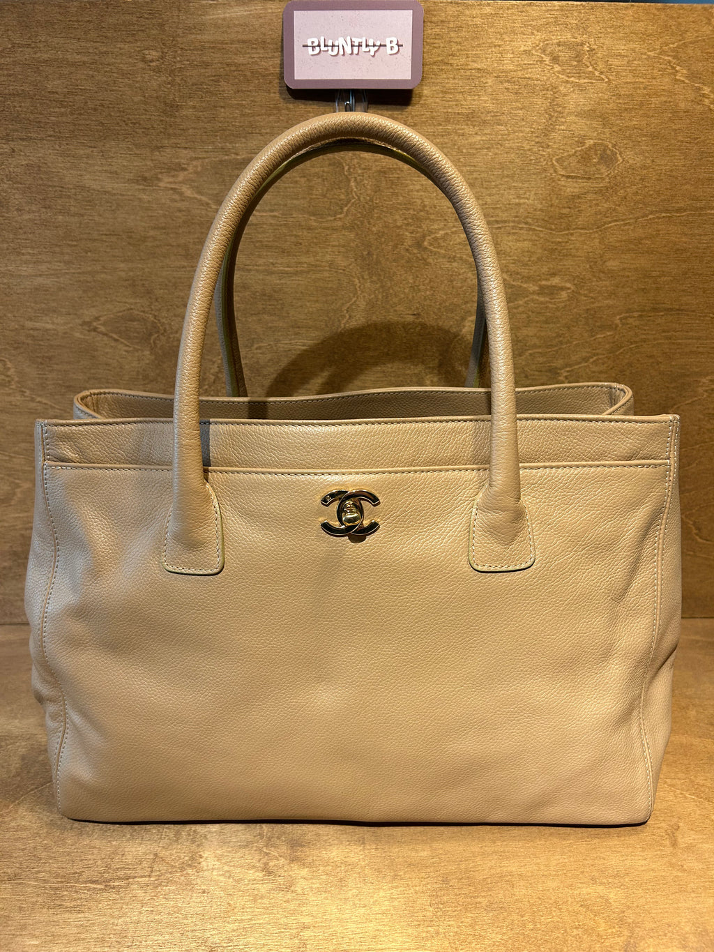 Authentic Chanel Executive Cerf Tote Bag - Tan Caviar Leather (Vintage)