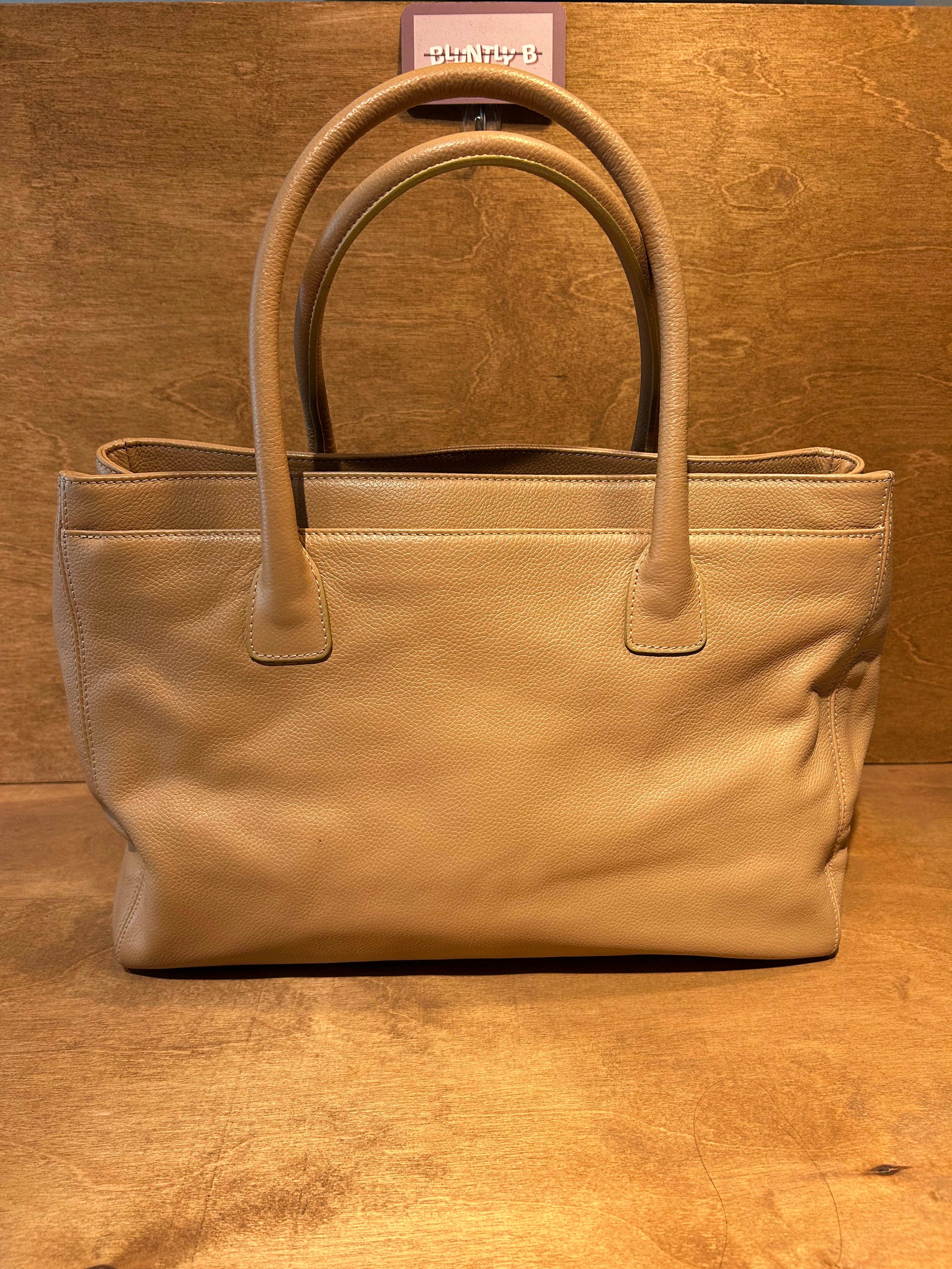 Authentic Chanel Executive Cerf Tote Bag - Tan Caviar Leather (Vintage)