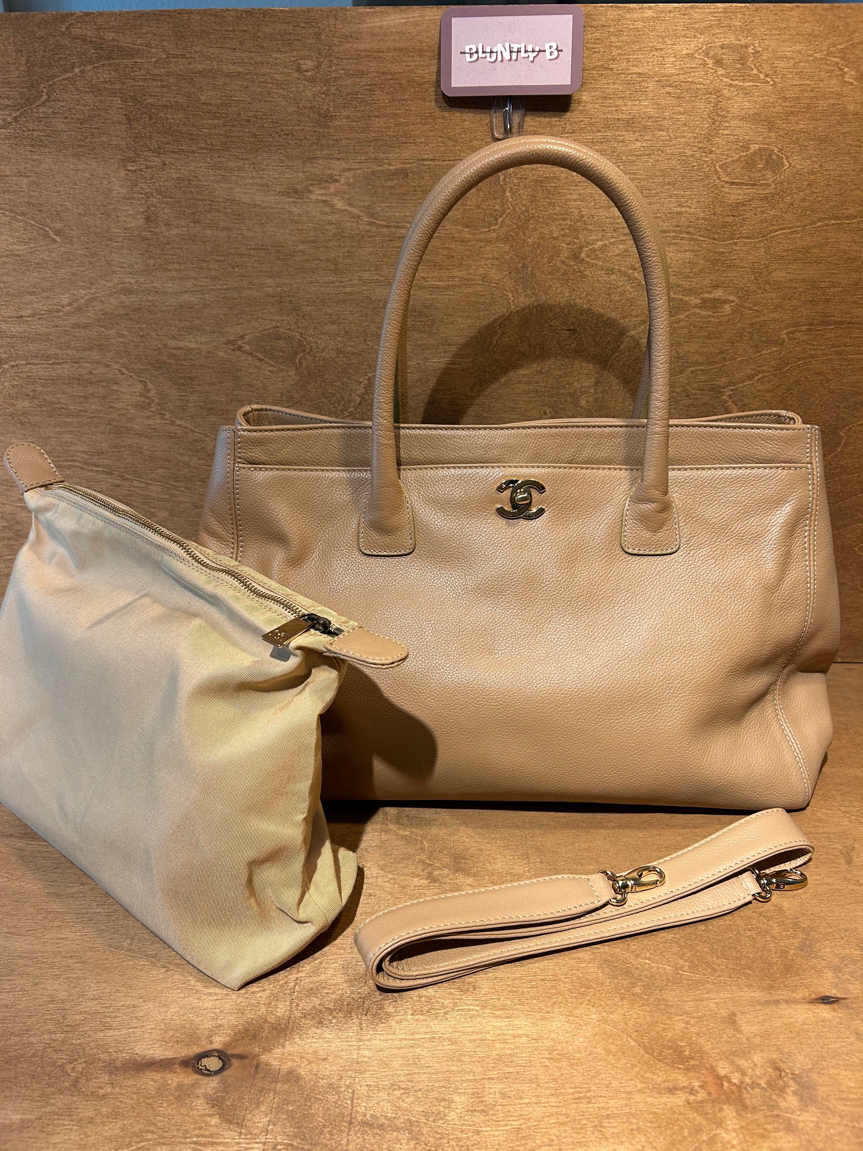 Authentic Chanel Executive Cerf Tote Bag - Tan Caviar Leather (Vintage)