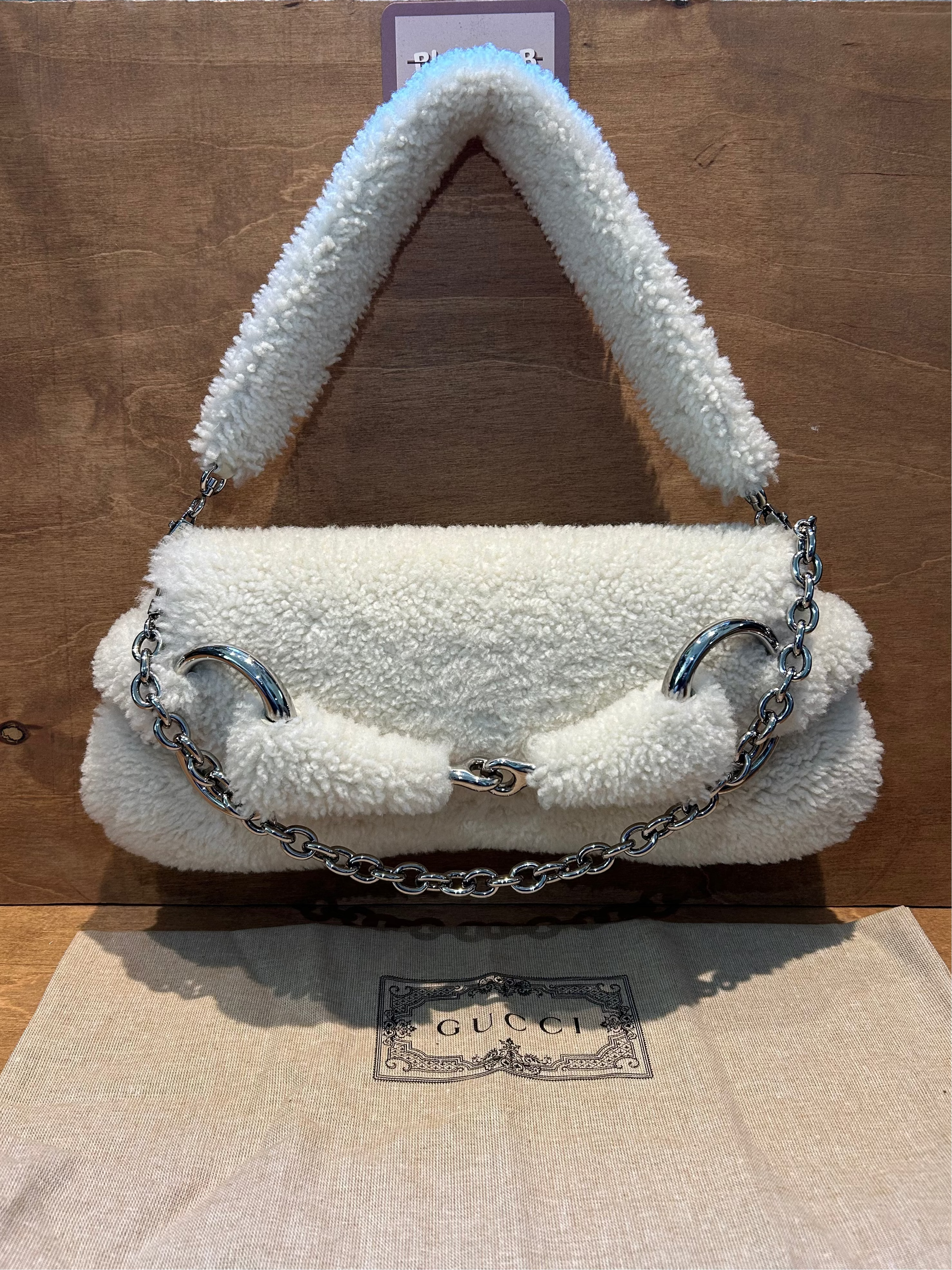 Gucci Horsebit Chain Shoulder Bag - White Shearling Medium