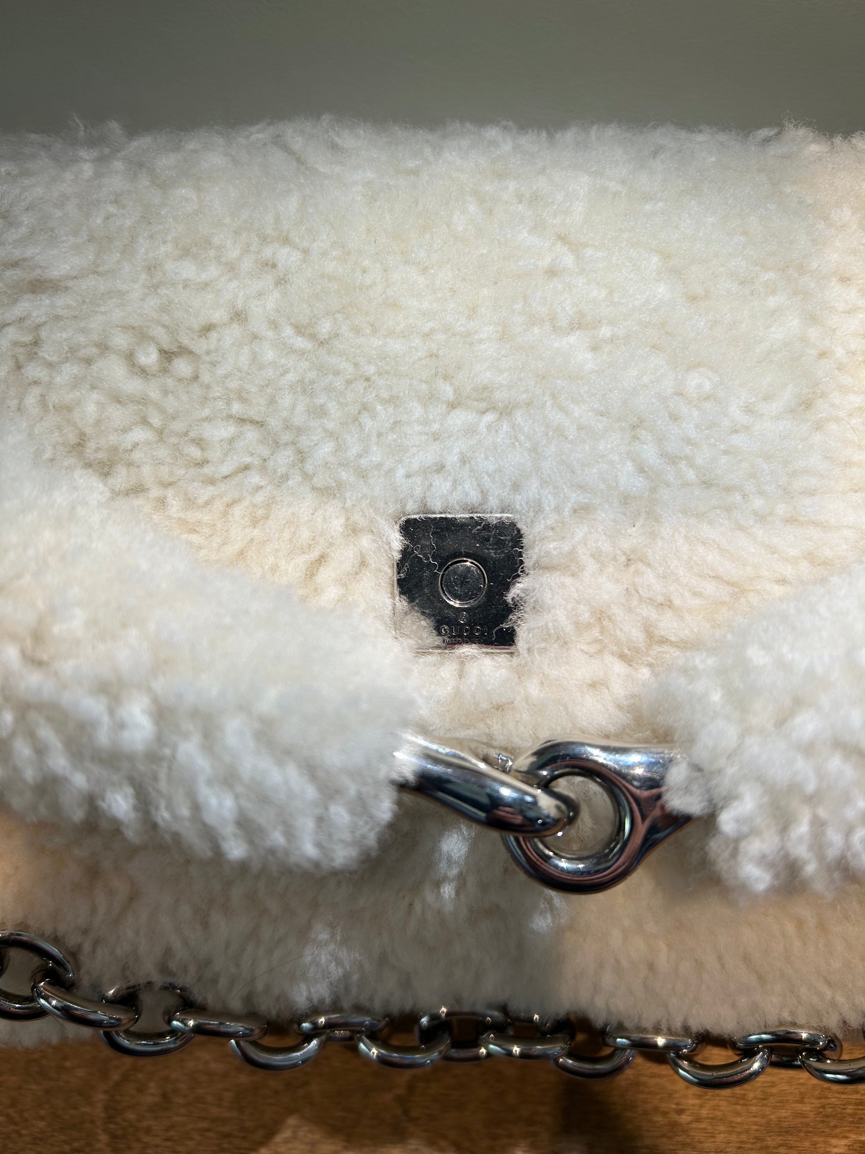 Gucci Horsebit Chain Shoulder Bag - White Shearling Medium