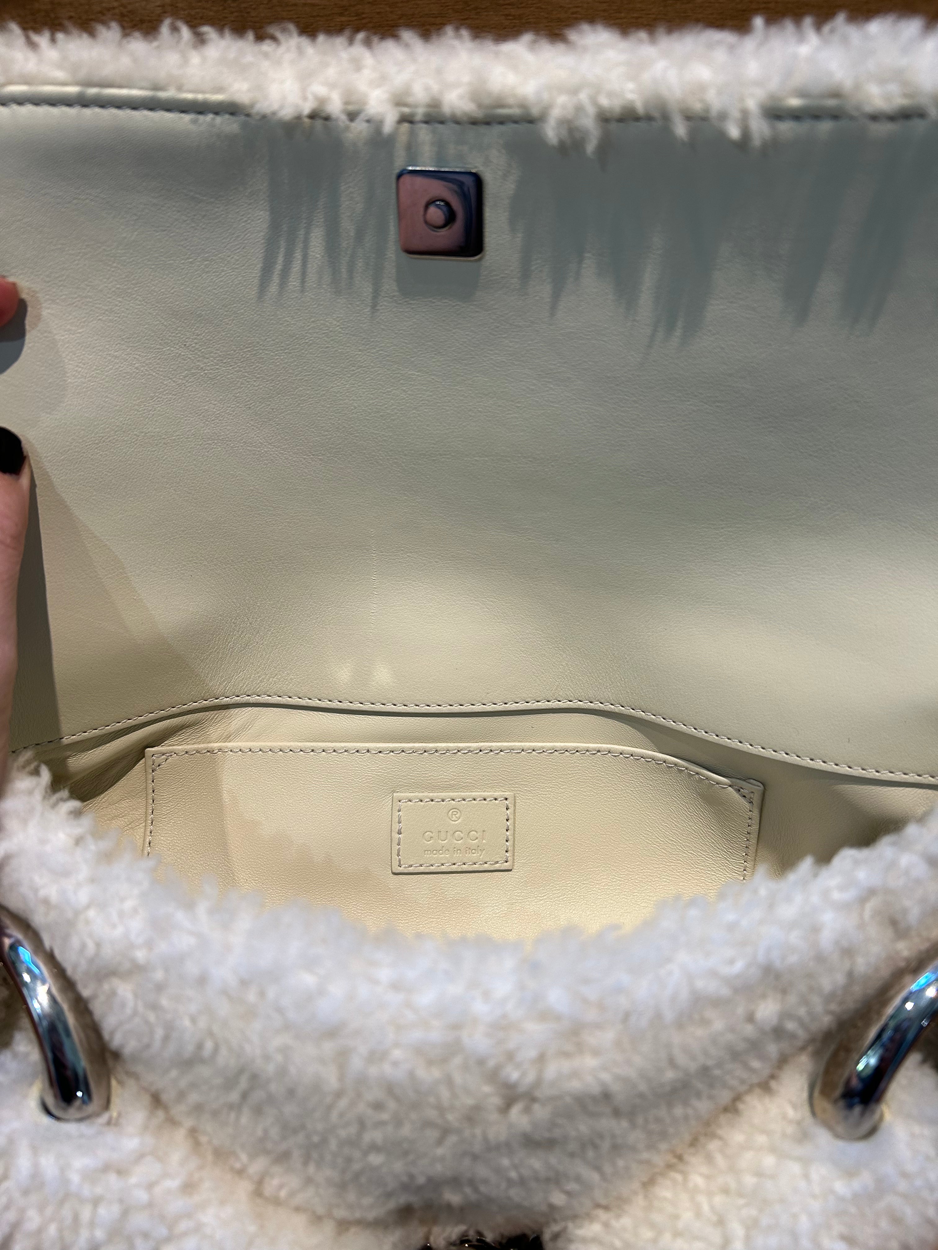 Gucci Horsebit Chain Shoulder Bag - White Shearling Medium