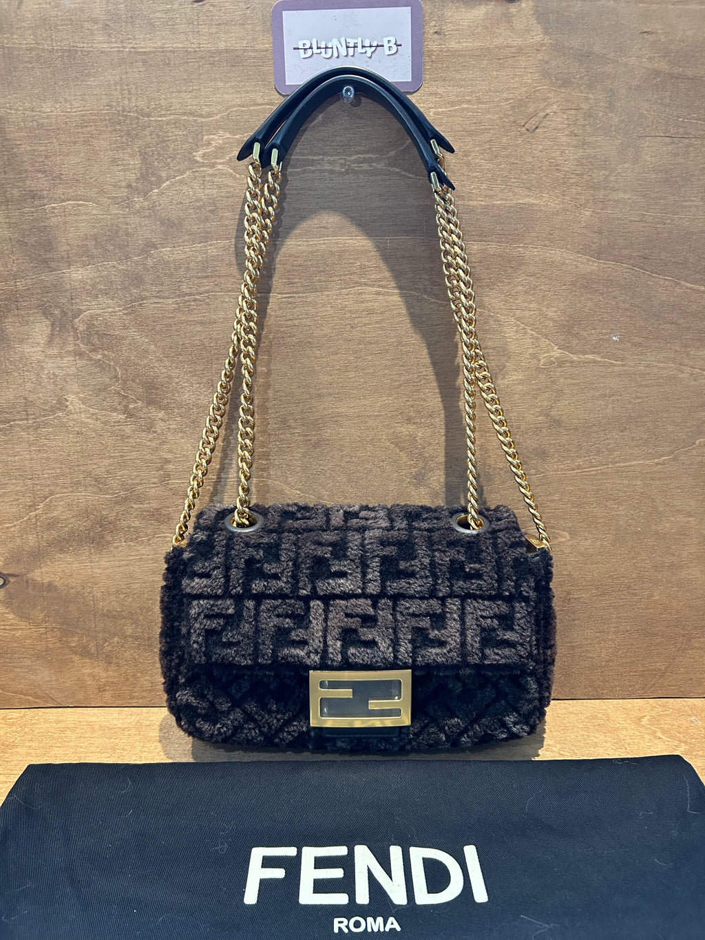 Fendi Midi Baguette Chain Bag Zucca - Shearling Medium