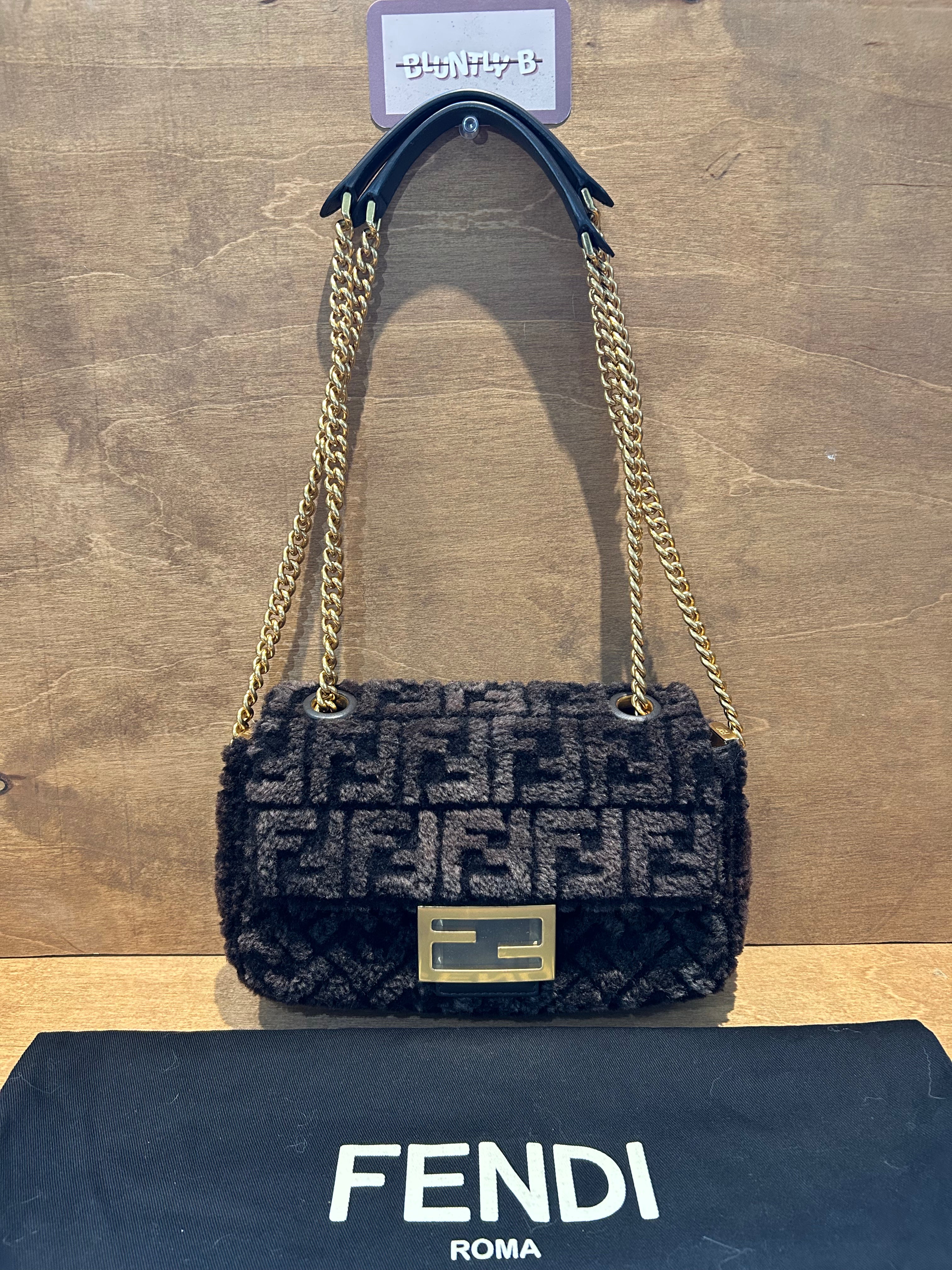 Fendi Midi Baguette Chain Bag Zucca - Shearling Medium