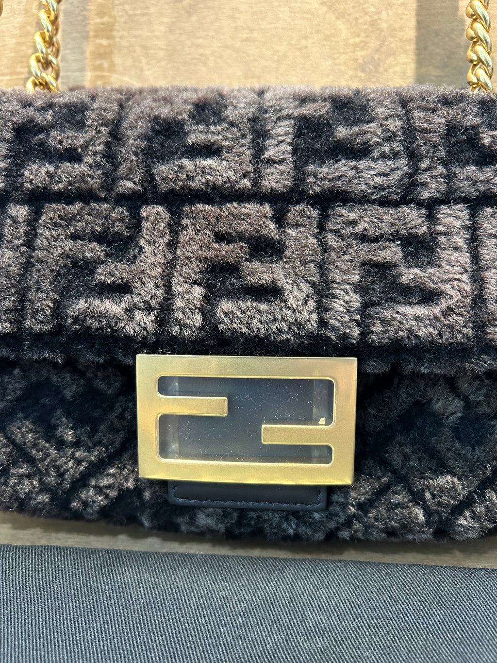 Fendi Midi Baguette Chain Bag Zucca - Shearling Medium