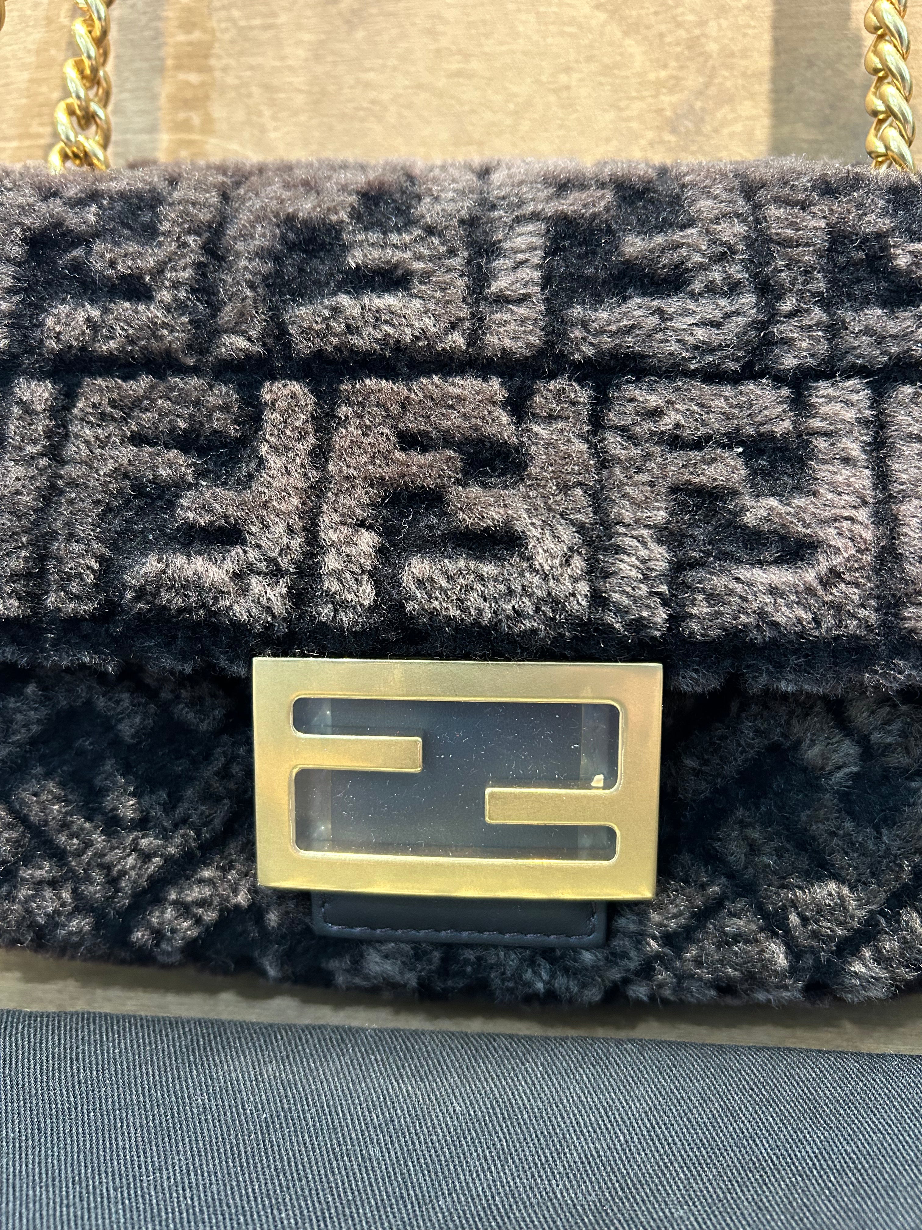 Fendi Midi Baguette Chain Bag Zucca - Shearling Medium
