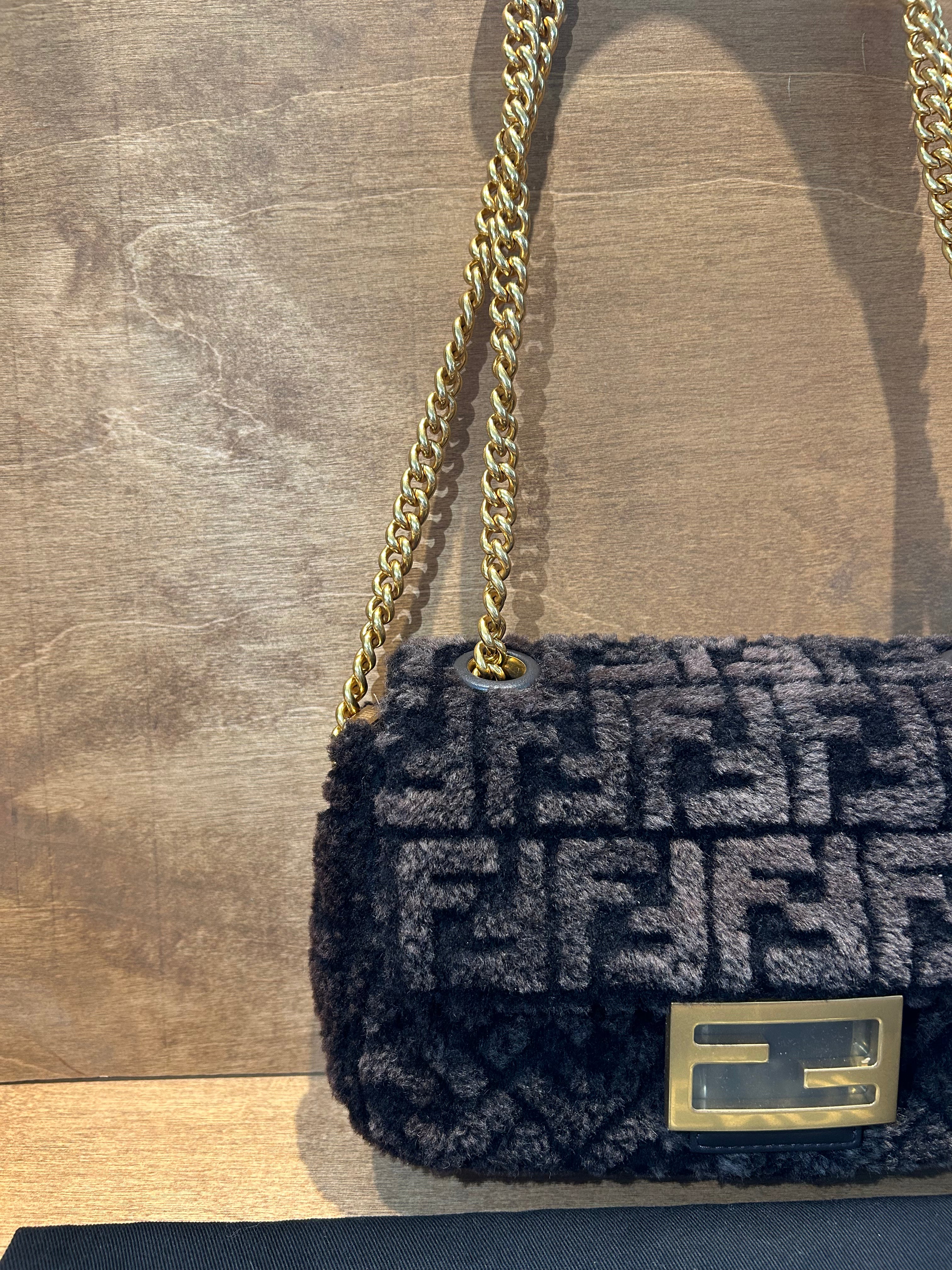 Fendi Midi Baguette Chain Bag Zucca - Shearling Medium