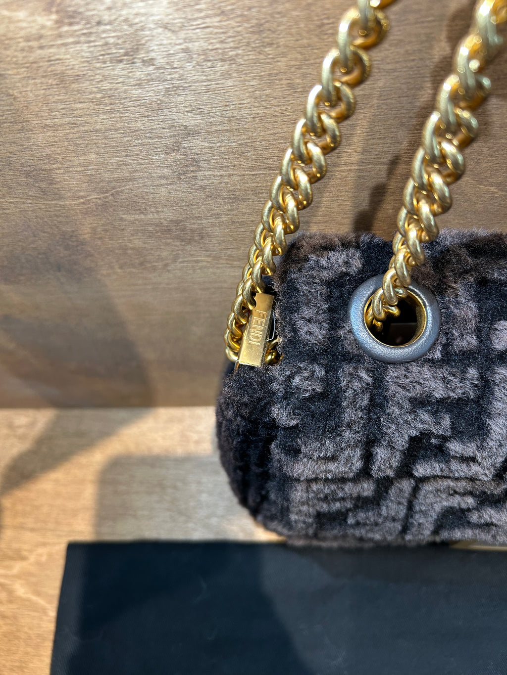 Fendi Midi Baguette Chain Bag Zucca - Shearling Medium