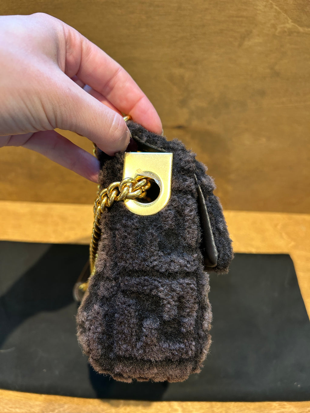 Fendi Midi Baguette Chain Bag Zucca - Shearling Medium