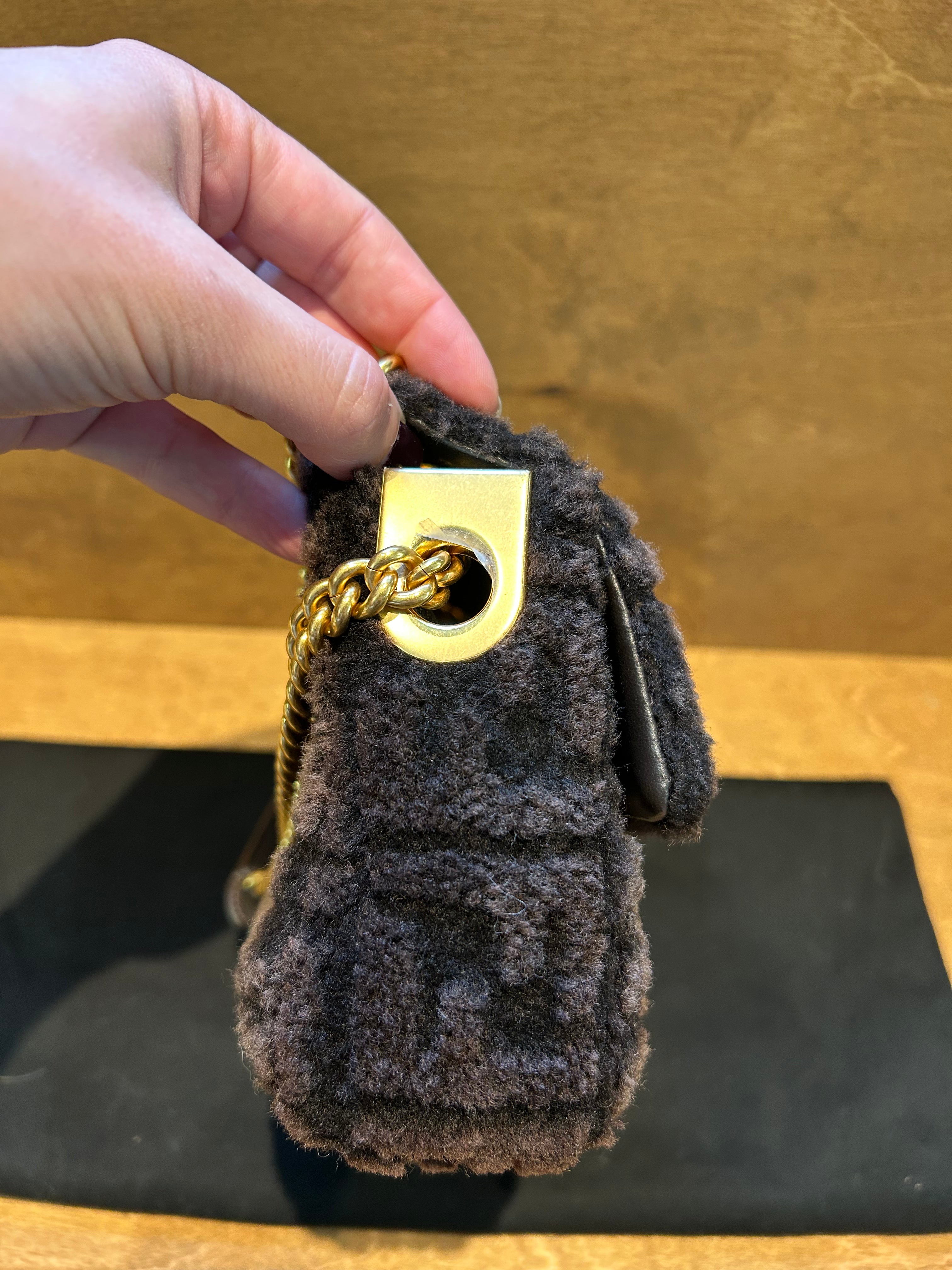 Fendi Midi Baguette Chain Bag Zucca - Shearling Medium