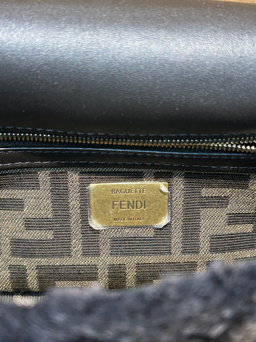 Fendi Midi Baguette Chain Bag Zucca - Shearling Medium