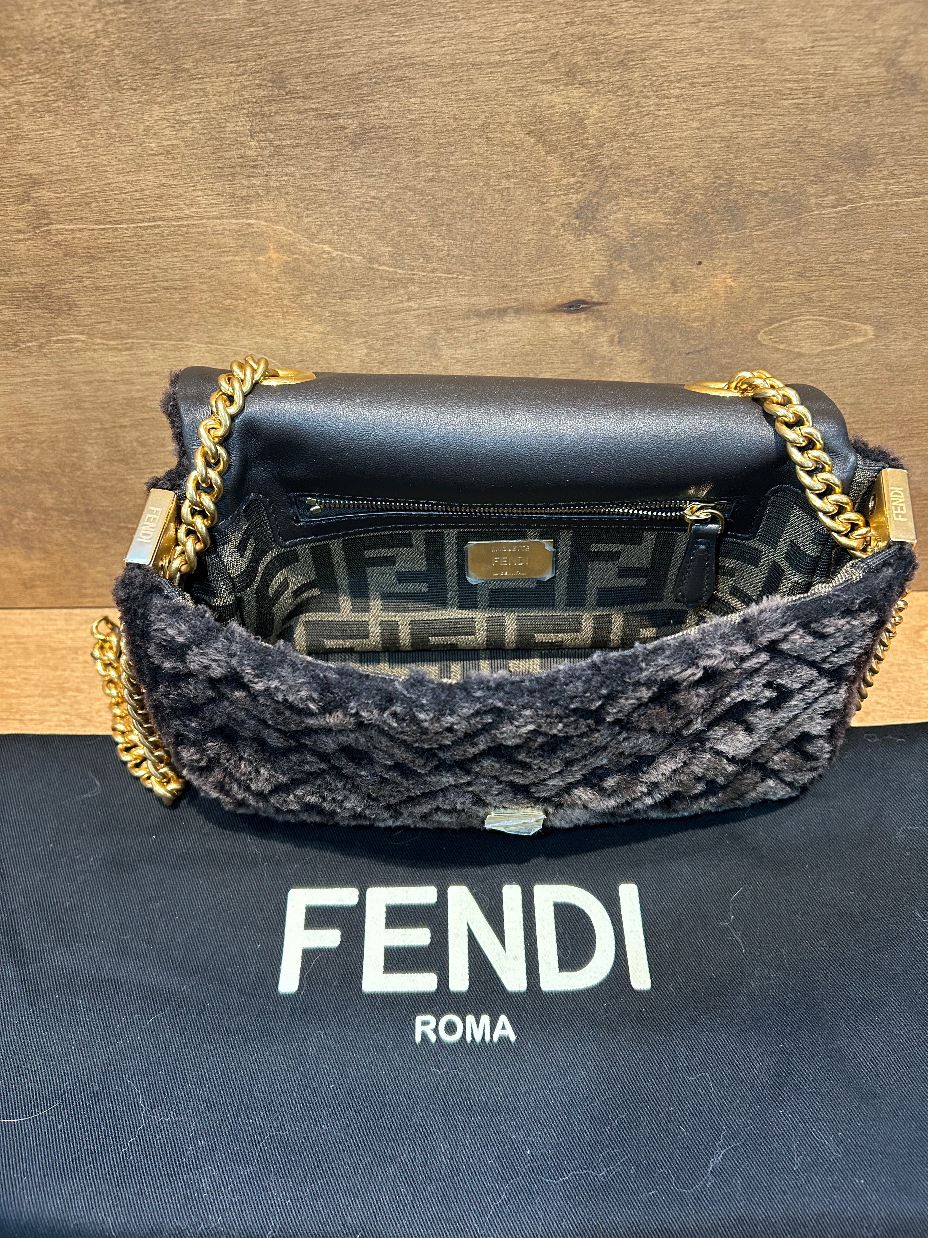 Fendi Midi Baguette Chain Bag Zucca - Shearling Medium