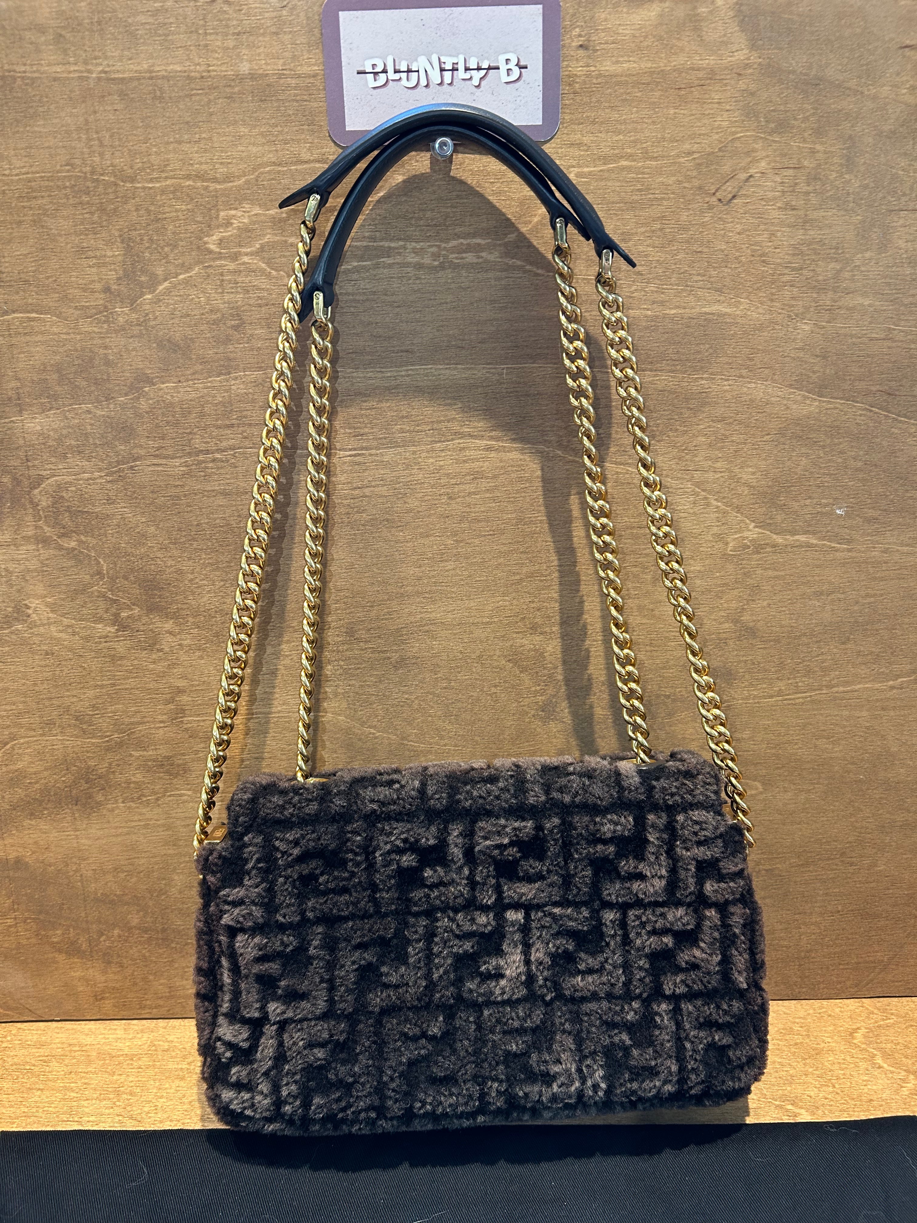 Fendi Midi Baguette Chain Bag Zucca - Shearling Medium