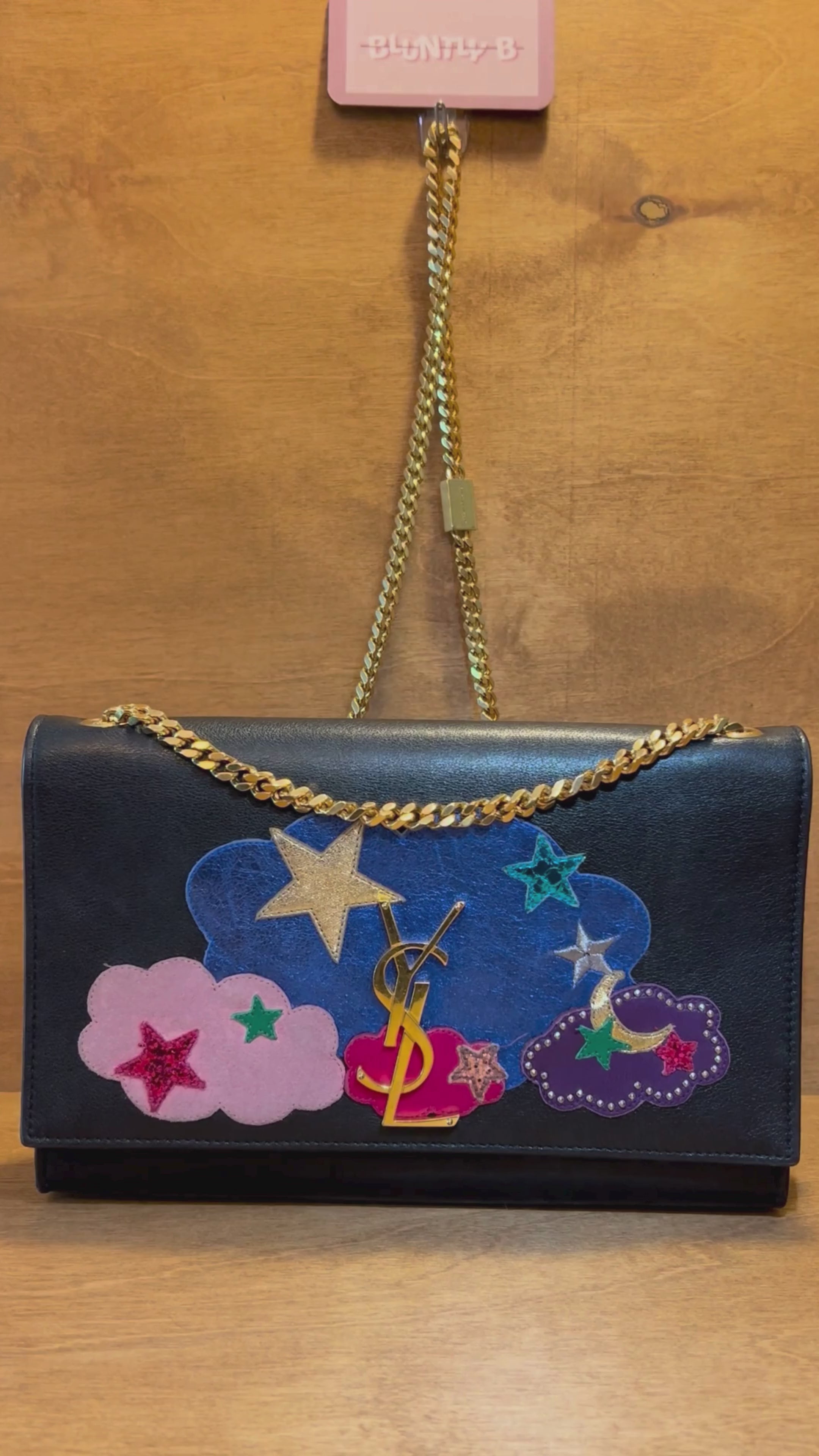 Authentic Saint Laurent YSL Kate Bag in Embellished Cloud and Star Patchwork Leather