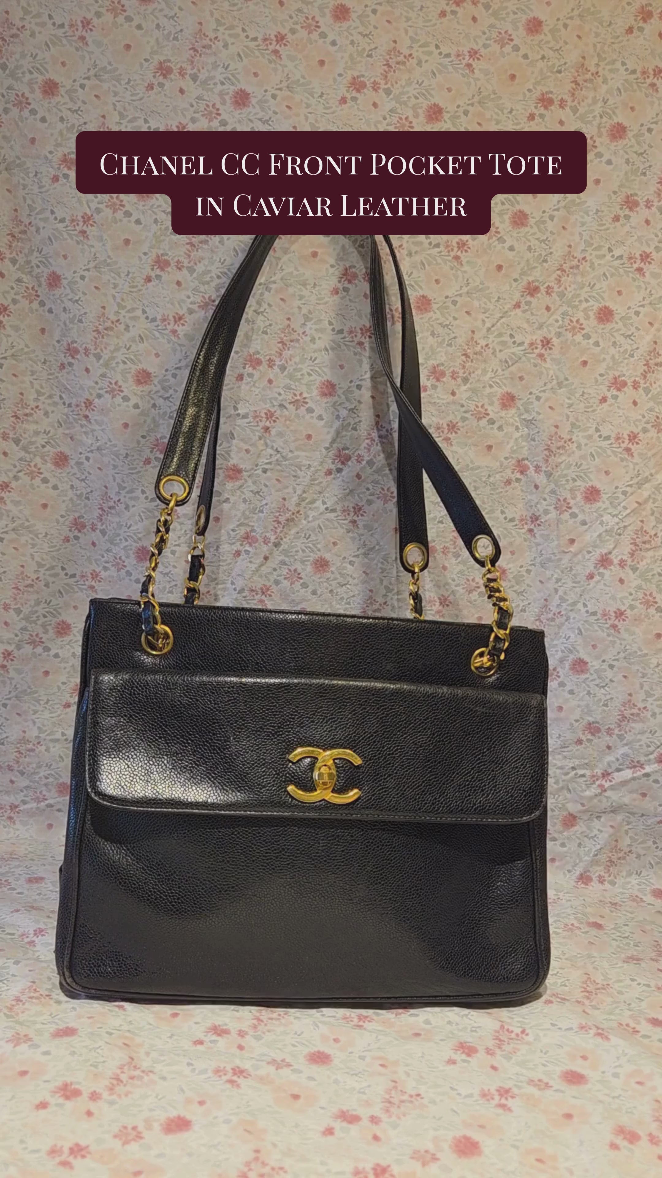 Authentic Vintage Chanel Front Pocket Tote - Black Caviar Leather